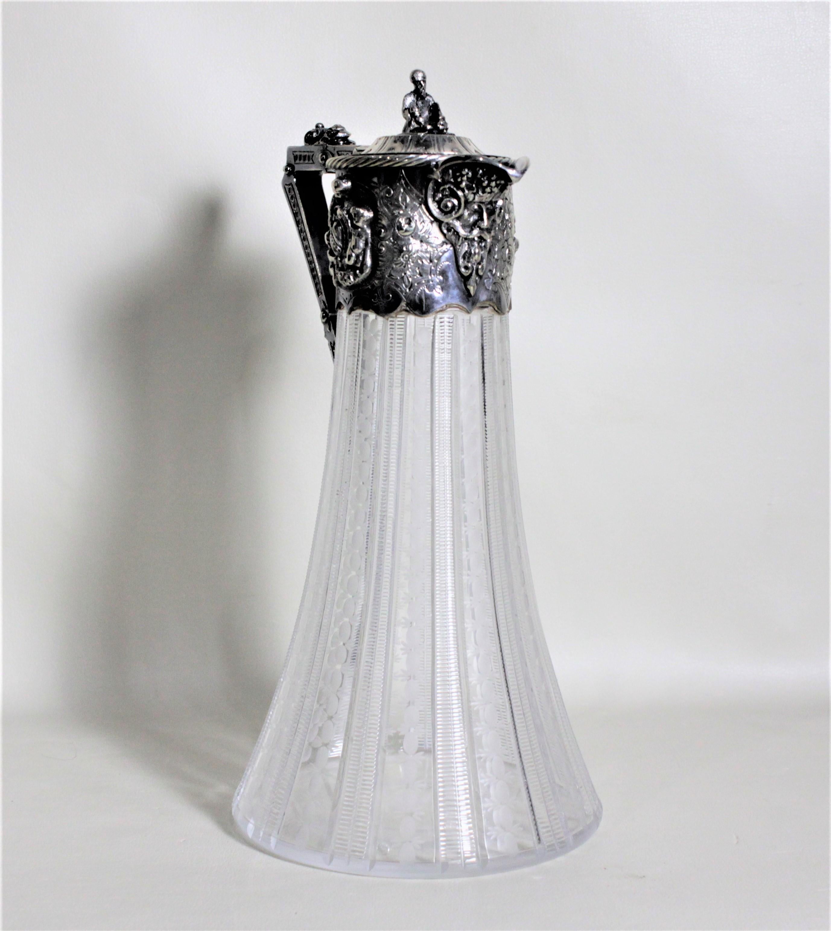 Victorian Antique English Silver Plated and Cut Glass Claret Jug or Decanter For Sale