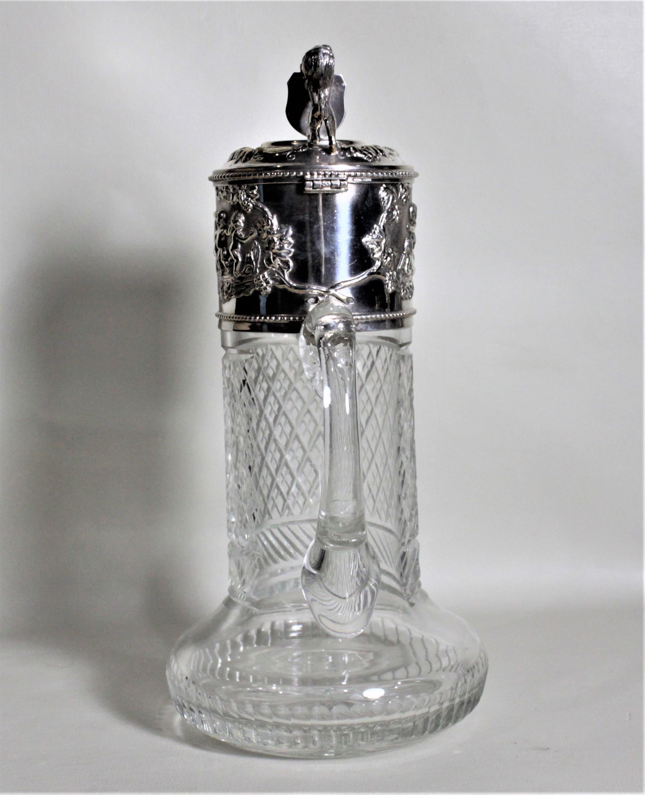 Victorian Antique English Silver Plated and Cut Glass Claret Jug or Decanter