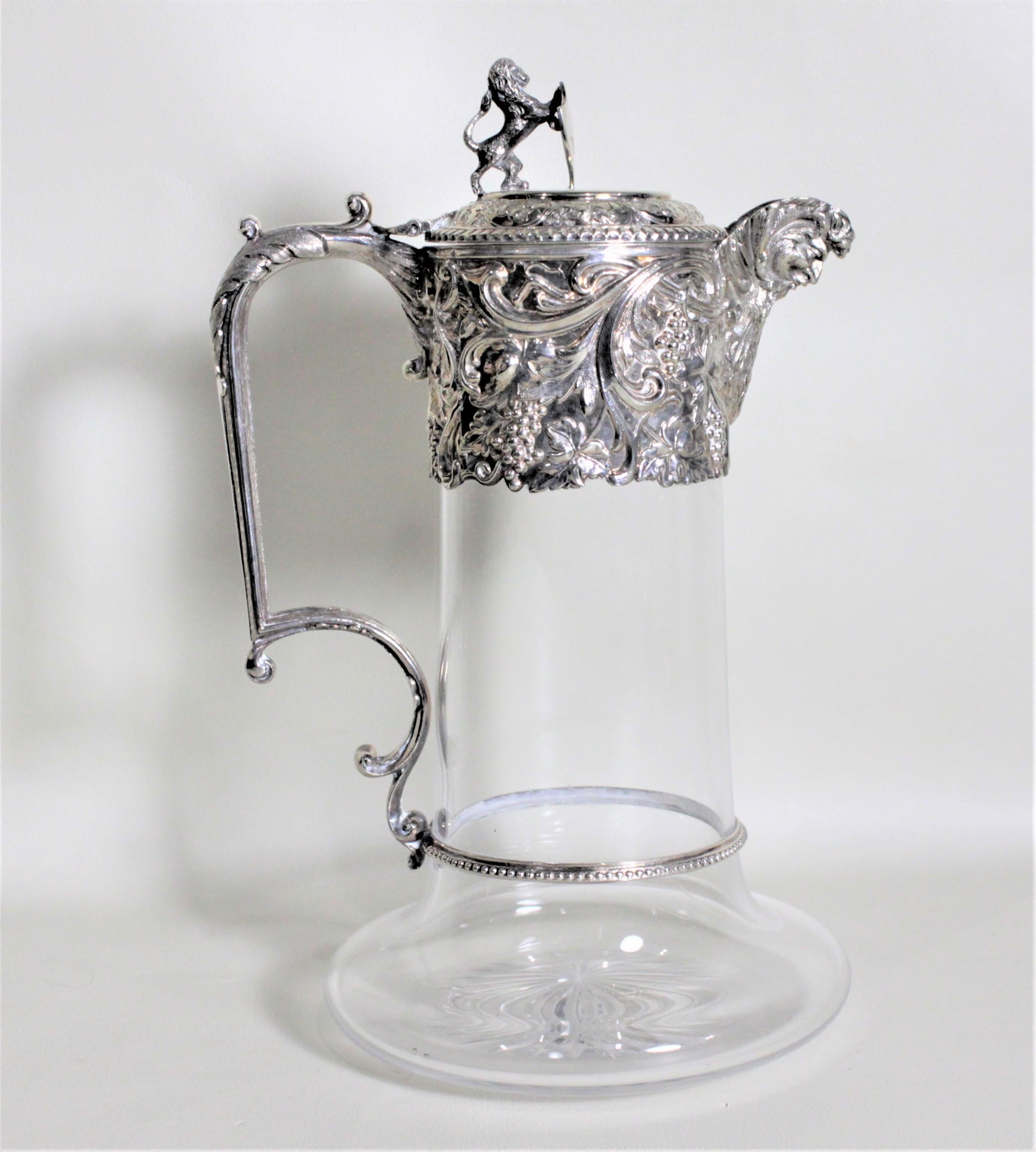 Victorian Antique English Silver Plated and Cut Glass Claret Jug or Decanter For Sale