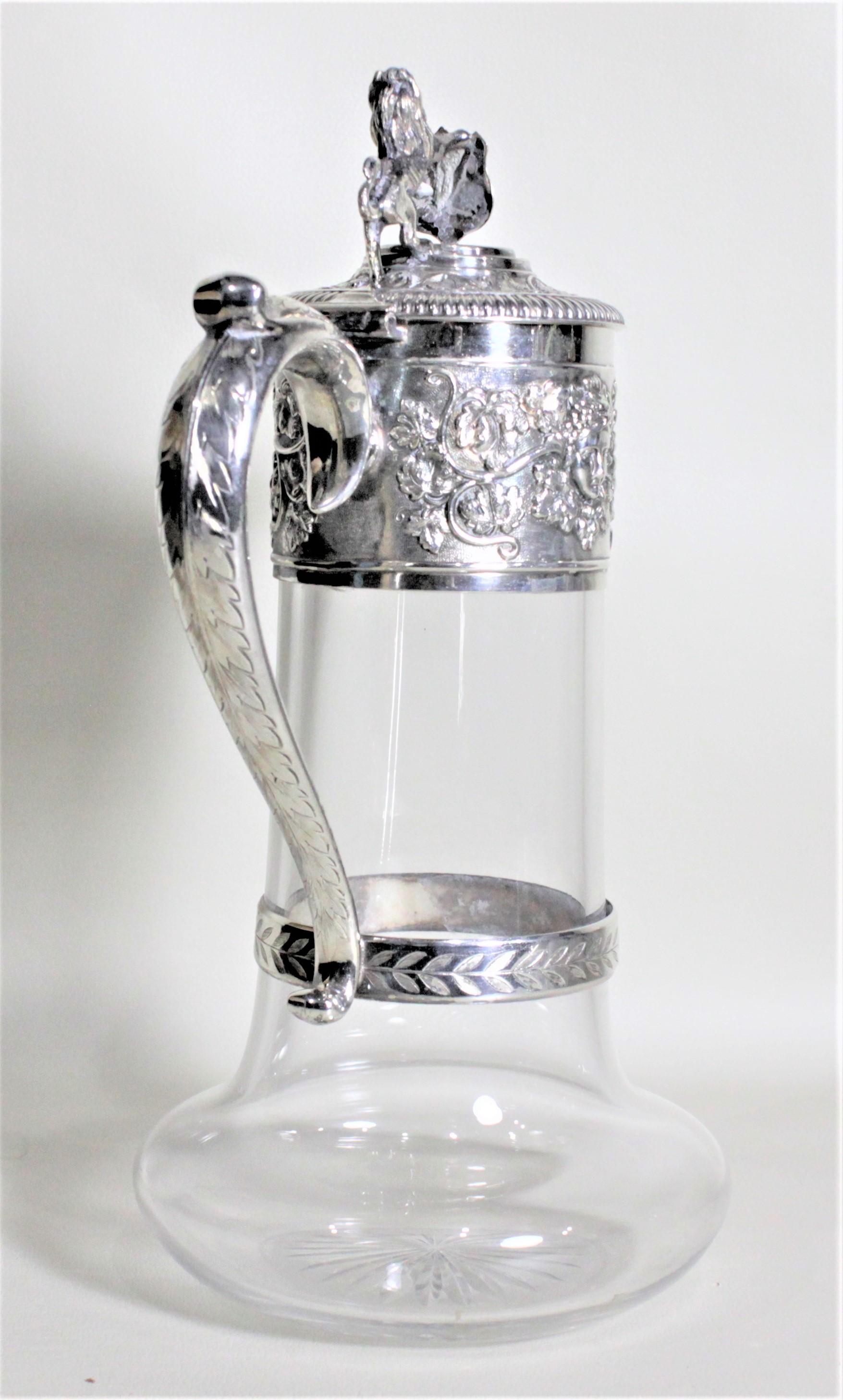 Victorian Antique English Silver Plated and Cut Glass Claret Jug or Decanter For Sale