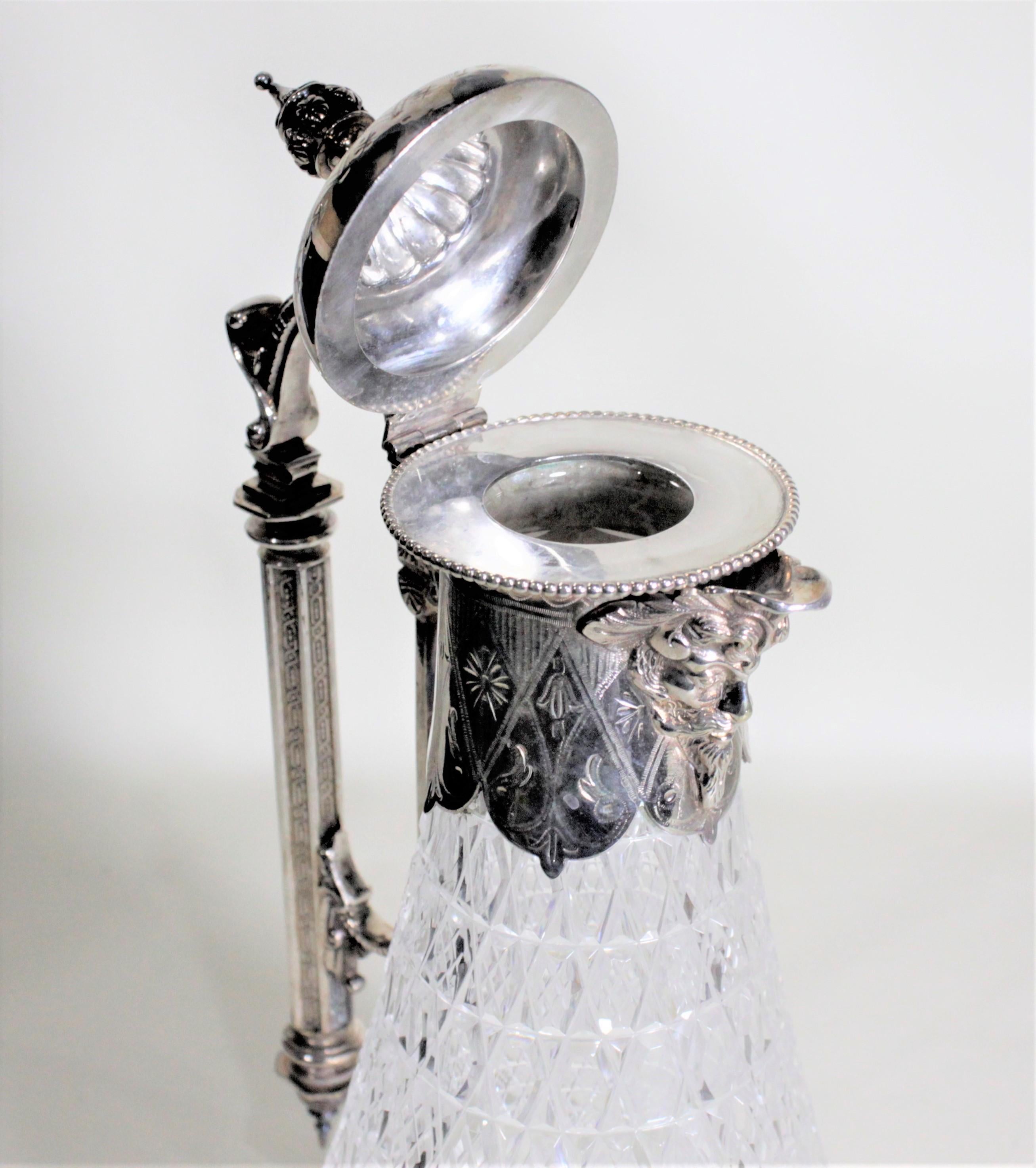 Victorian Antique English Silver Plated and Cut Glass Claret Jug or Decanter For Sale