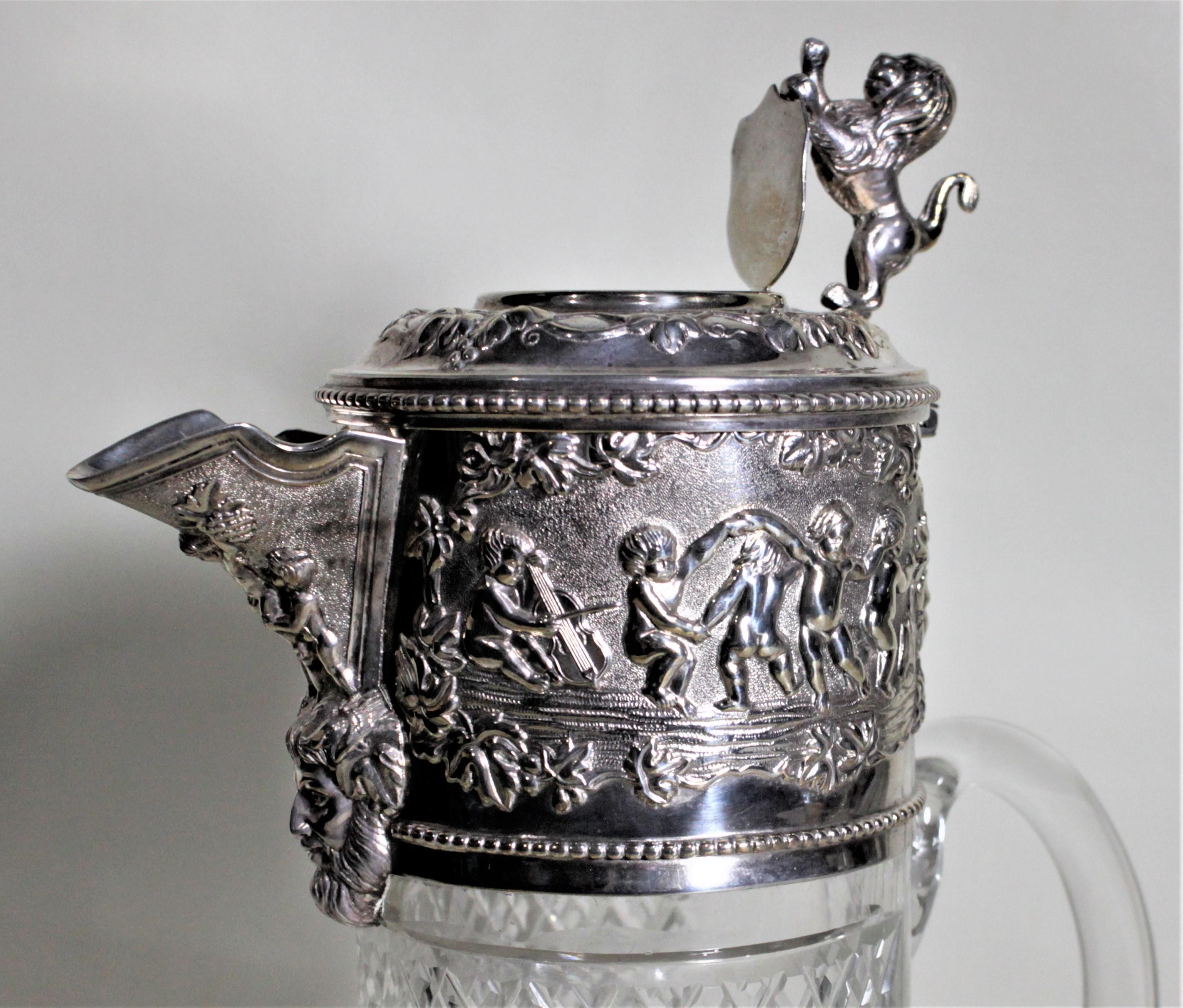 Antique English Silver Plated and Cut Glass Claret Jug or Decanter In Good Condition In Hamilton, Ontario