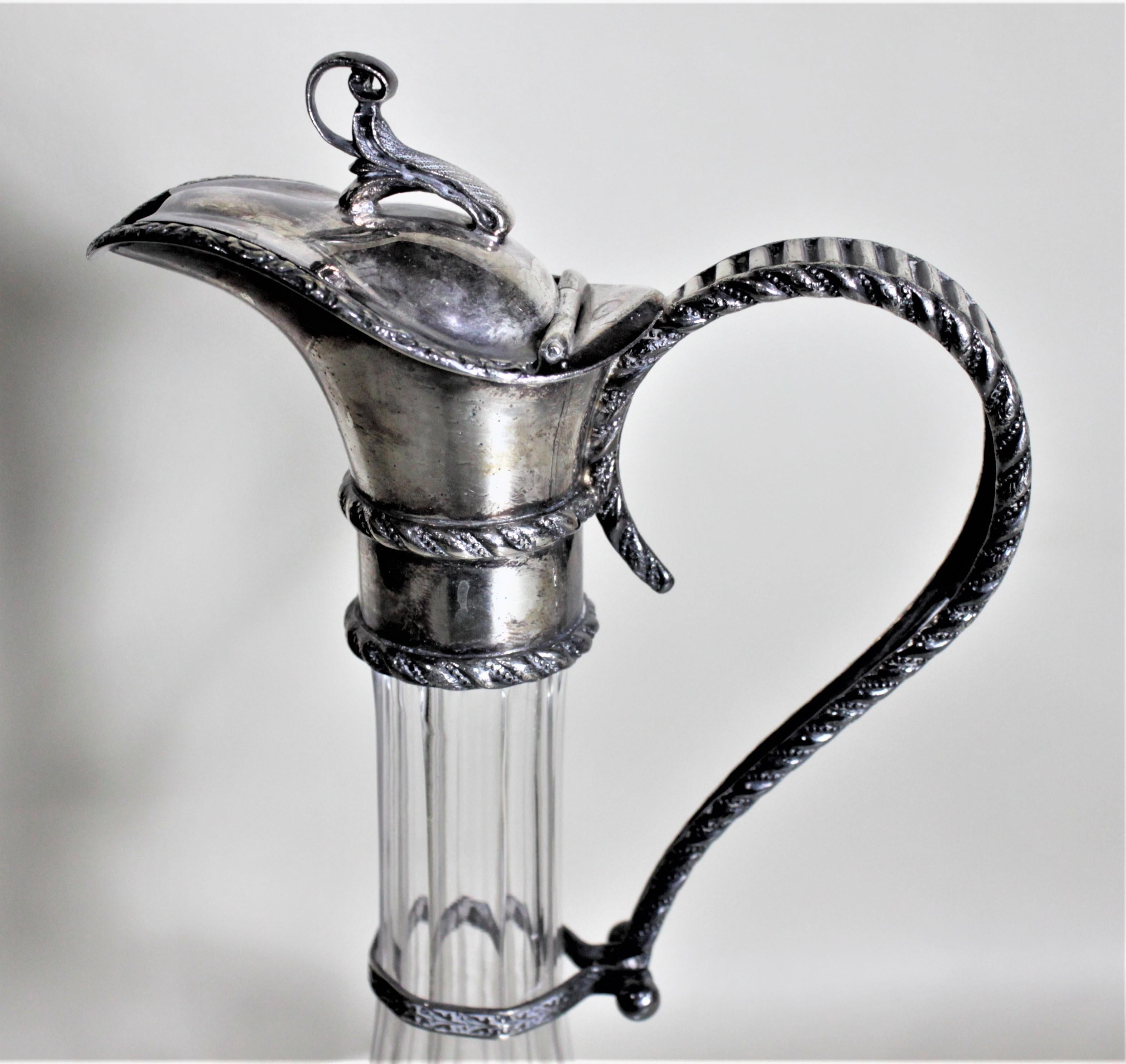 Victorian Antique English Silver Plated and Cut Glass Claret Jug or Decanter For Sale