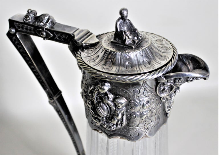 Antique English Silver Plated and Cut Glass Claret Jug or Decanter For Sale 1