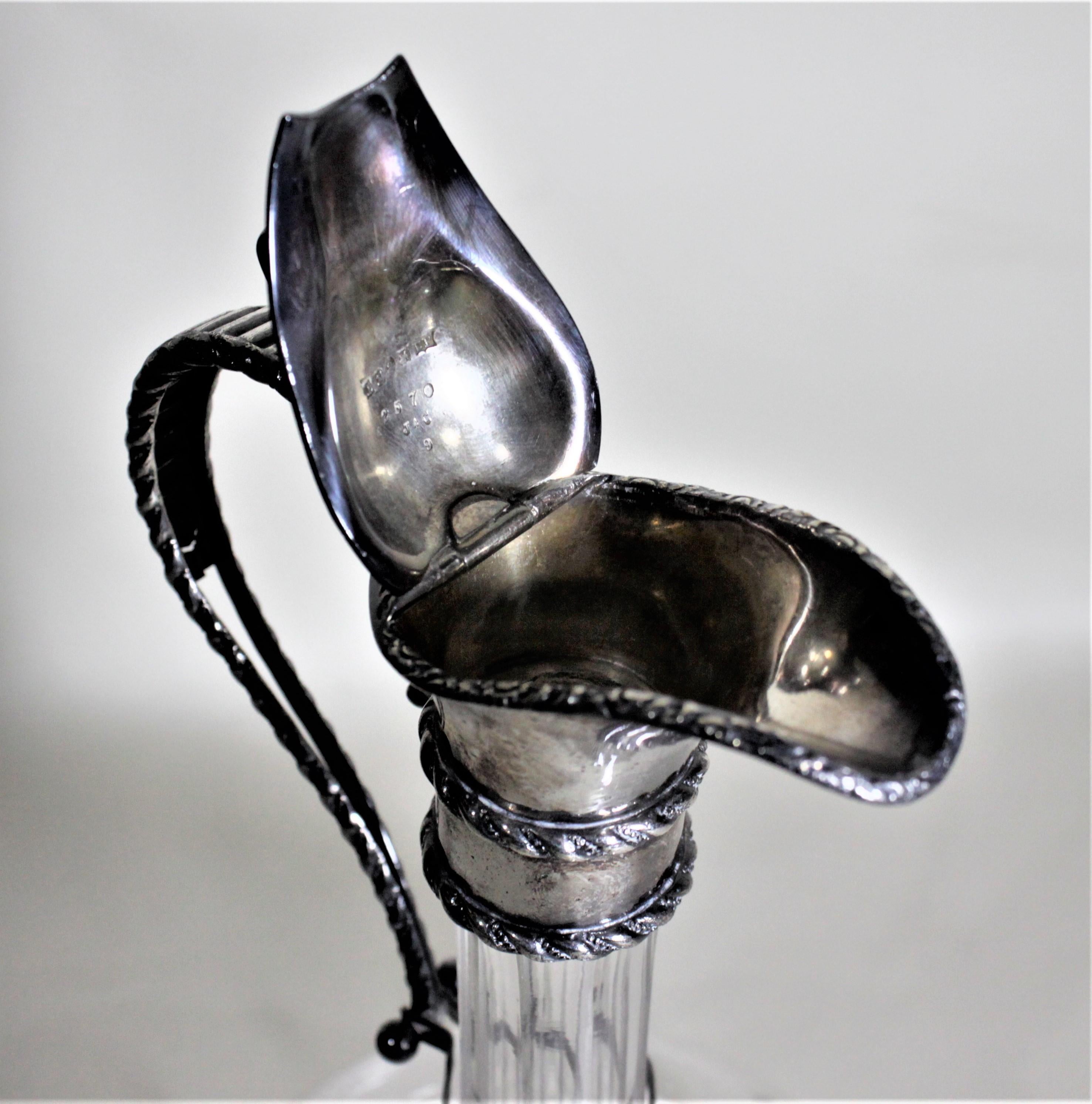Cast Antique English Silver Plated and Cut Glass Claret Jug or Decanter For Sale