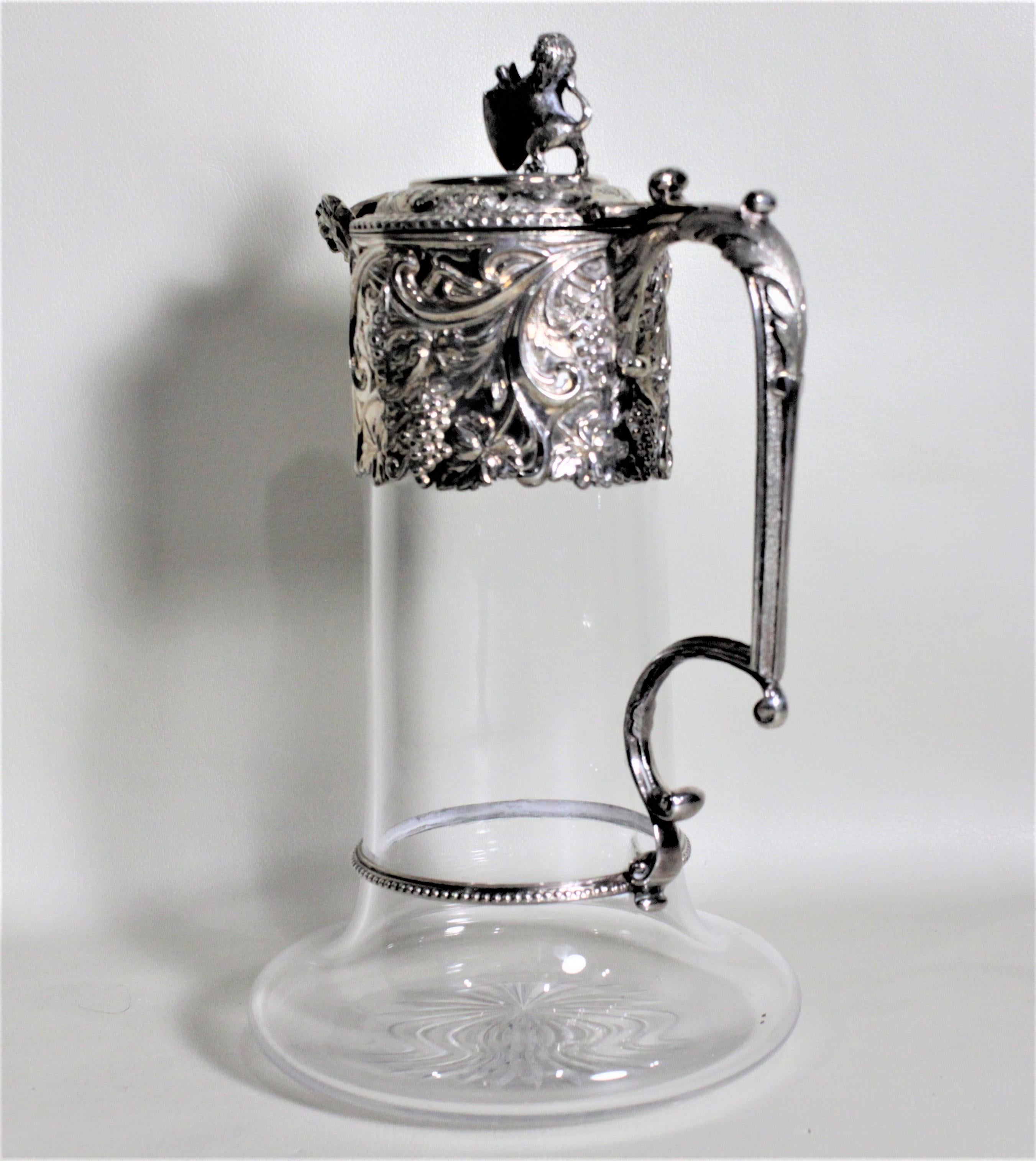 20th Century Antique English Silver Plated and Cut Glass Claret Jug or Decanter For Sale