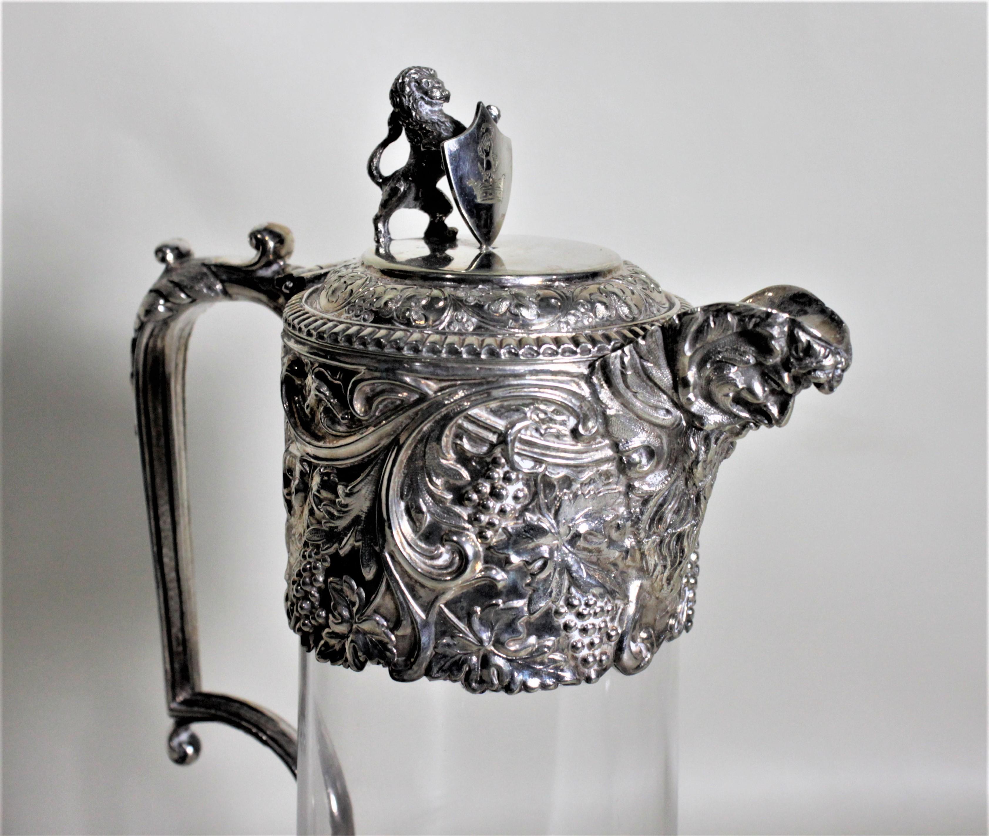 Antique English Silver Plated and Cut Glass Claret Jug or Decanter For Sale 1