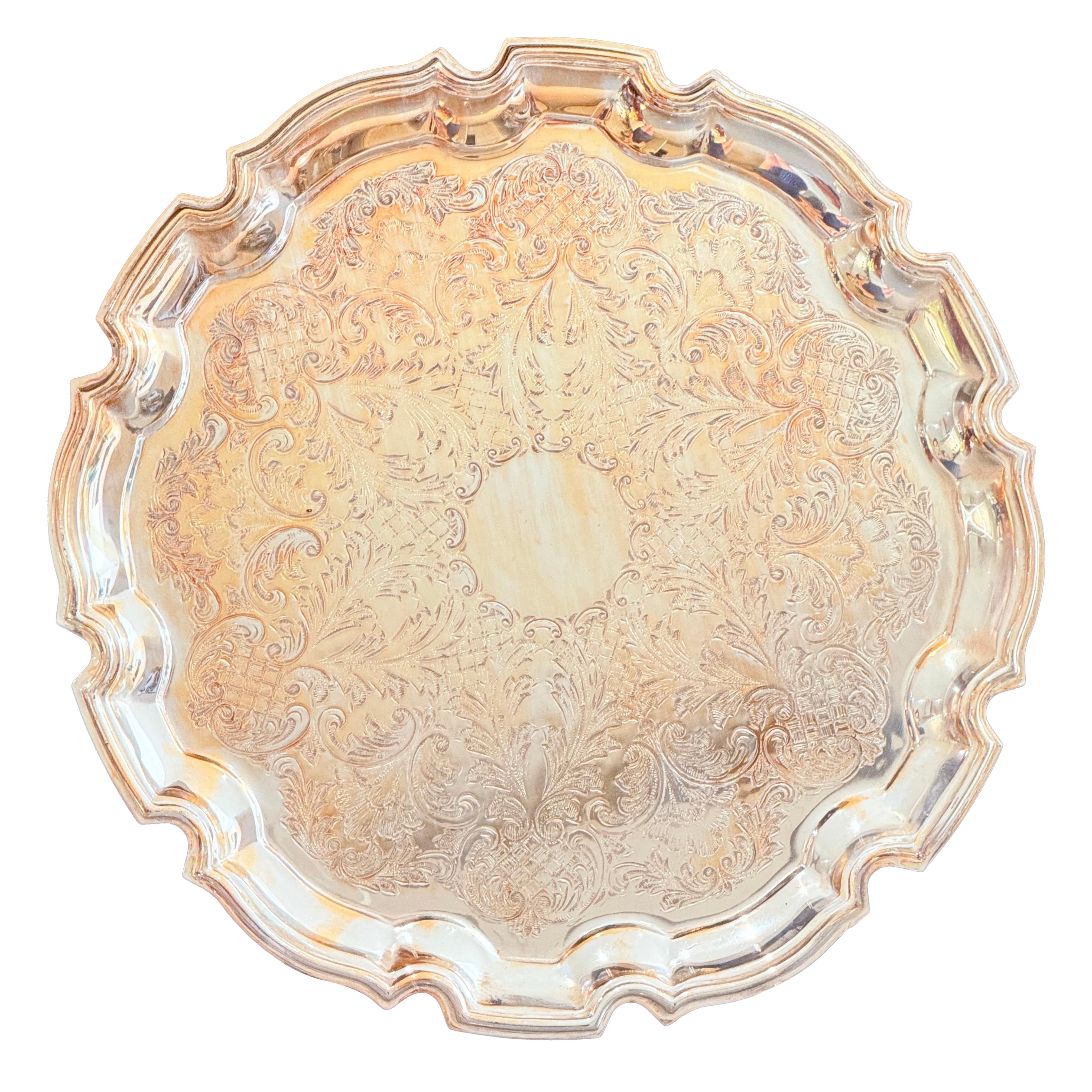 Antique English Silver-Plated Decorative Charger Tea/Coffee Tray, Home Decor