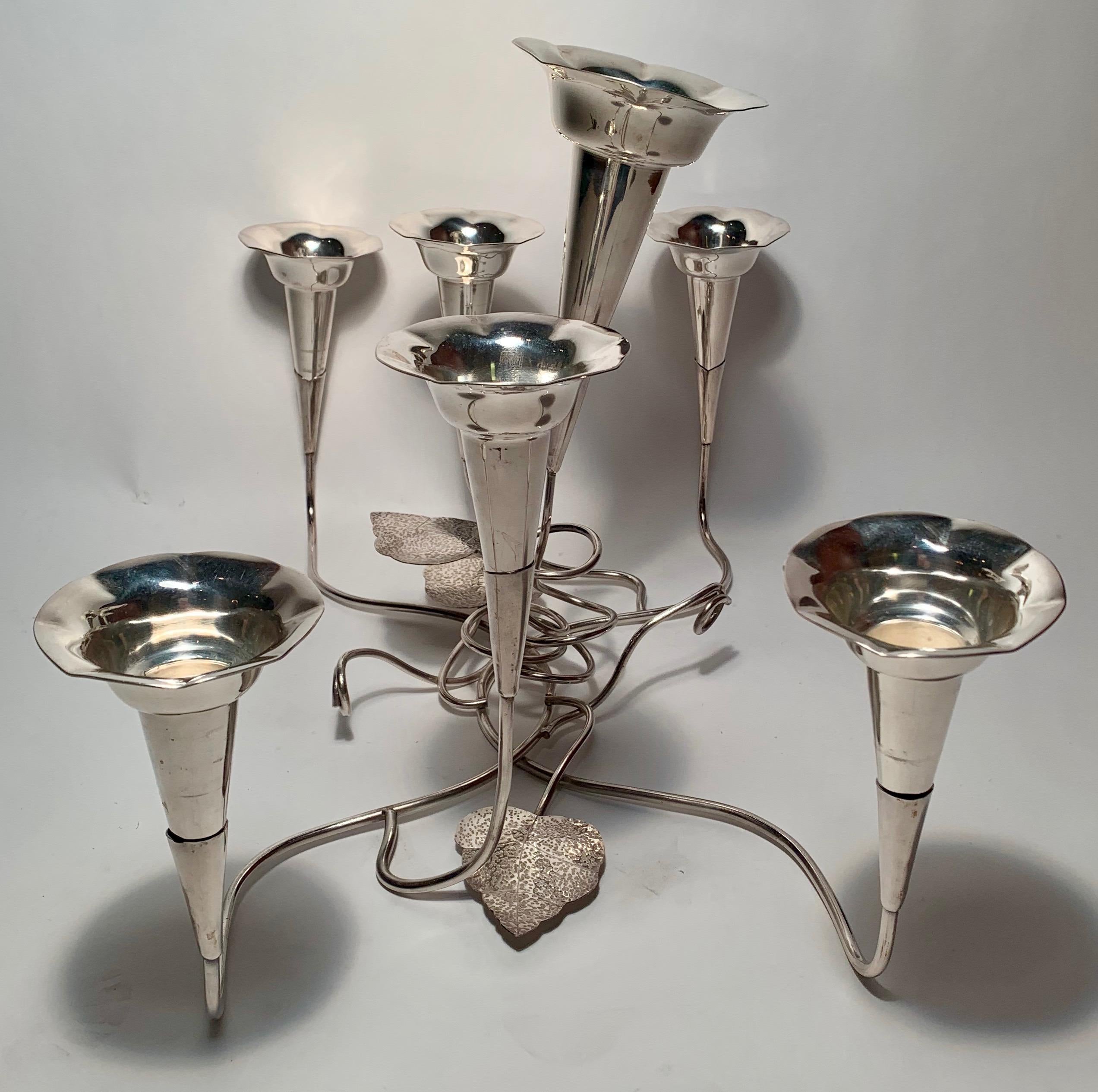 Antique English silver plated floral epergne, circa 1890.
 
  