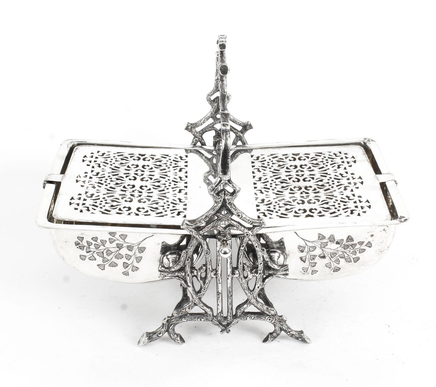 Antique English Silver Plated Folding Sweets Biscuit Box, 19th Century 4