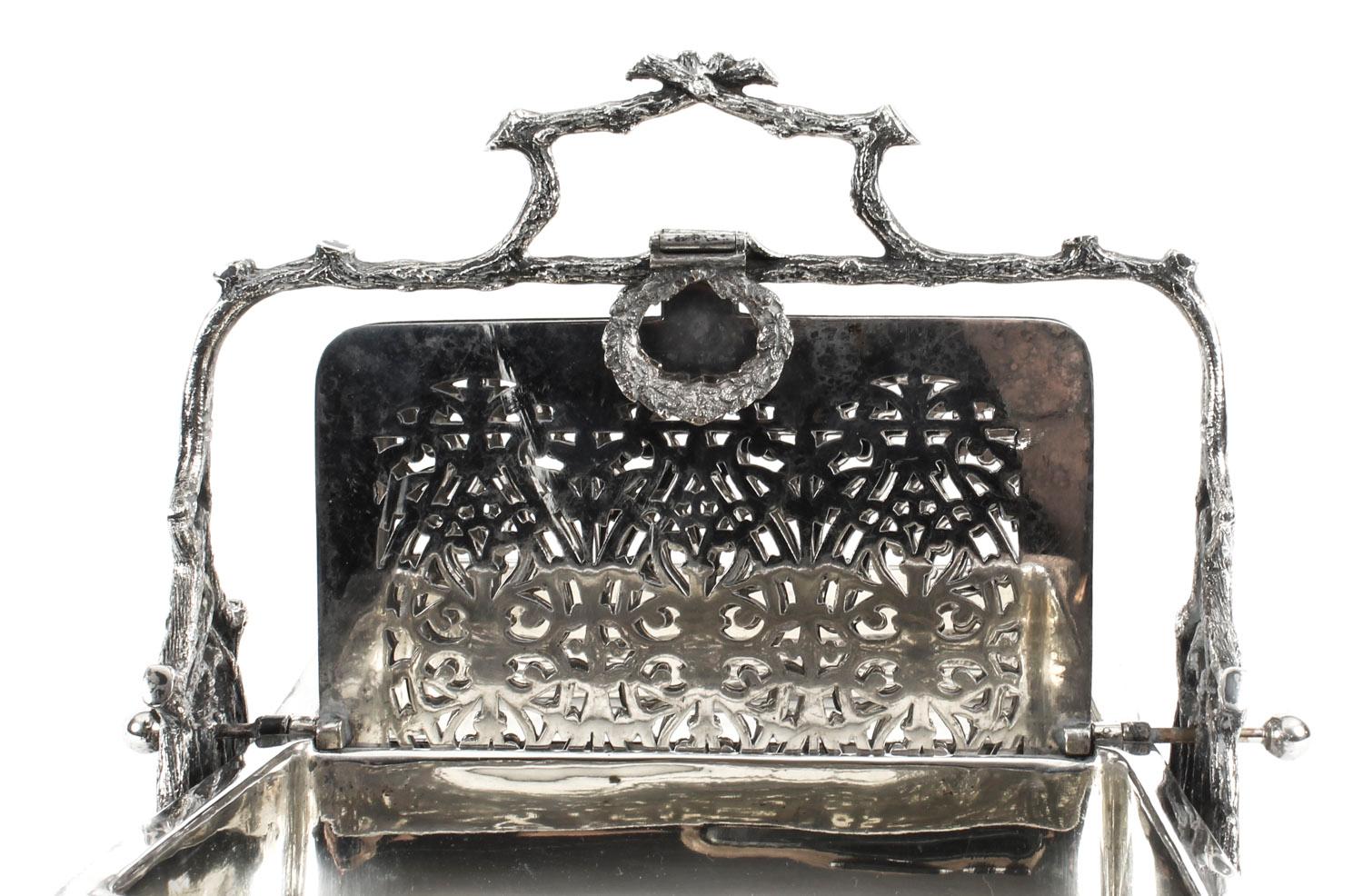 Antique English Silver Plated Folding Sweets Biscuit Box, 19th Century 7