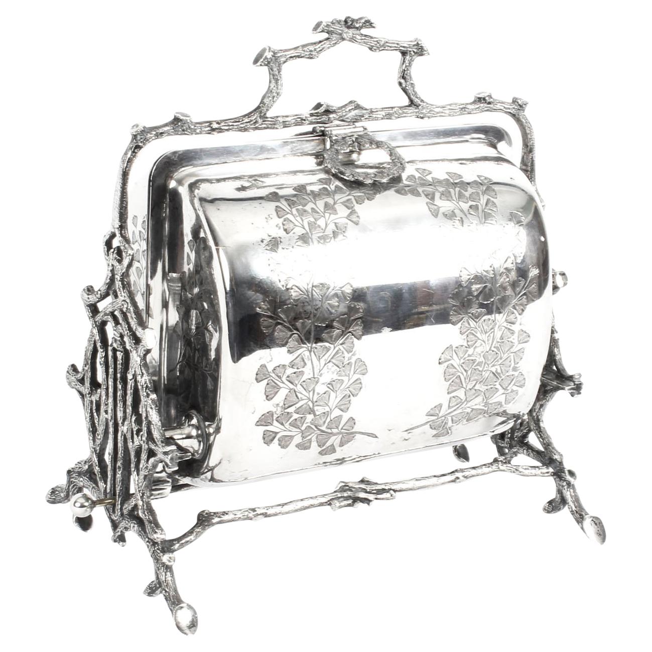 Antique English Silver Plated Folding Sweets Biscuit Box, 19th Century