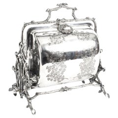 Antique boîte à biscuits pliante anglaise en argent plaqué:: 19ème siècle