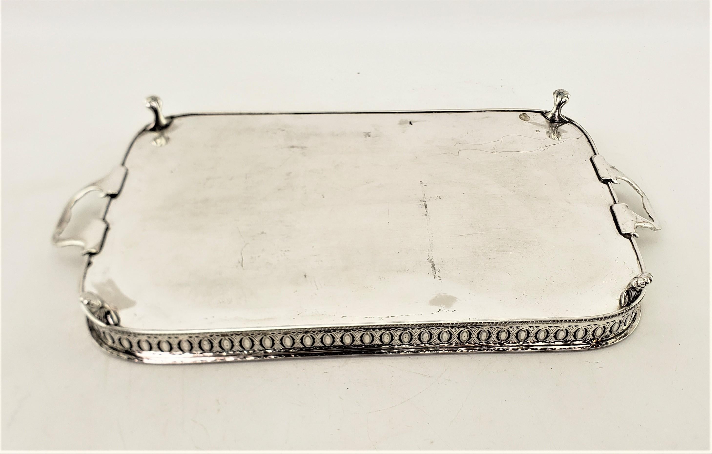 Antique English Silver Plated Footed Gallery Serving Tray with Floral Engraving 3