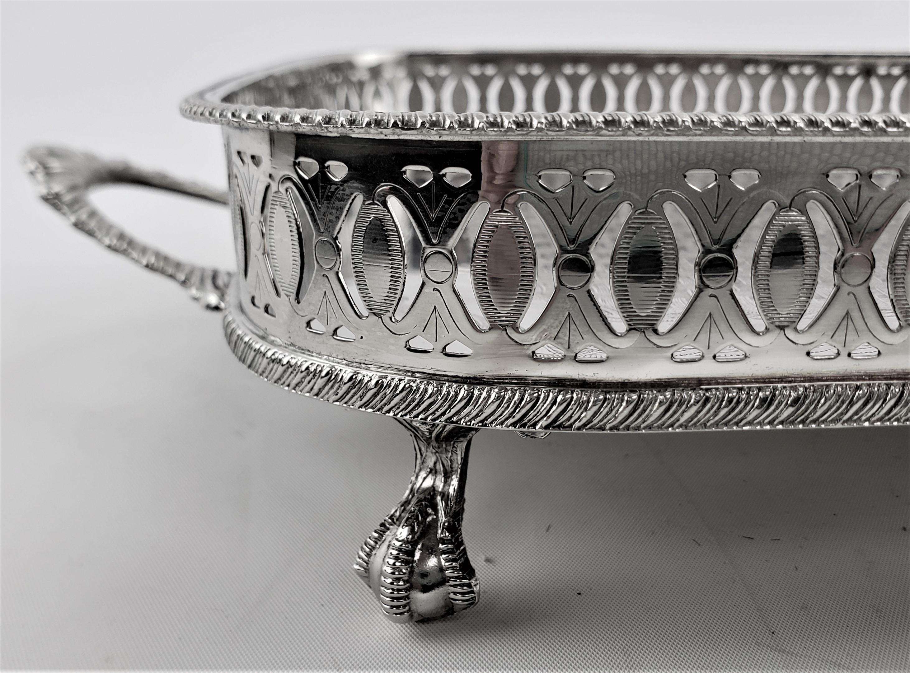 Antique English Silver Plated Gallery Serving Tray with Engraved Weave Decor For Sale 6