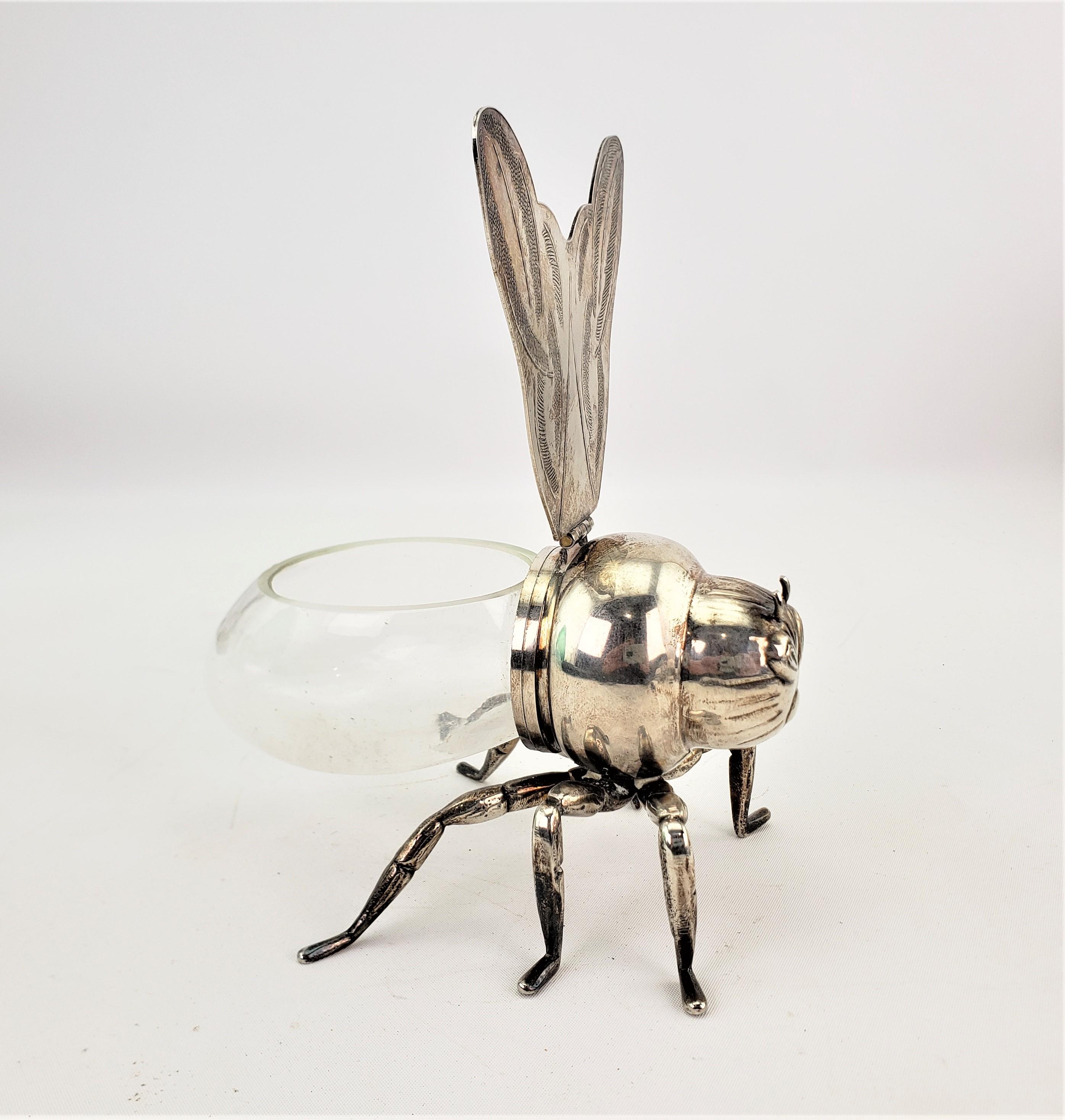 Antique English Silver Plated & Glass Figural Bee or Wasp Condiment or Honey Pot 2