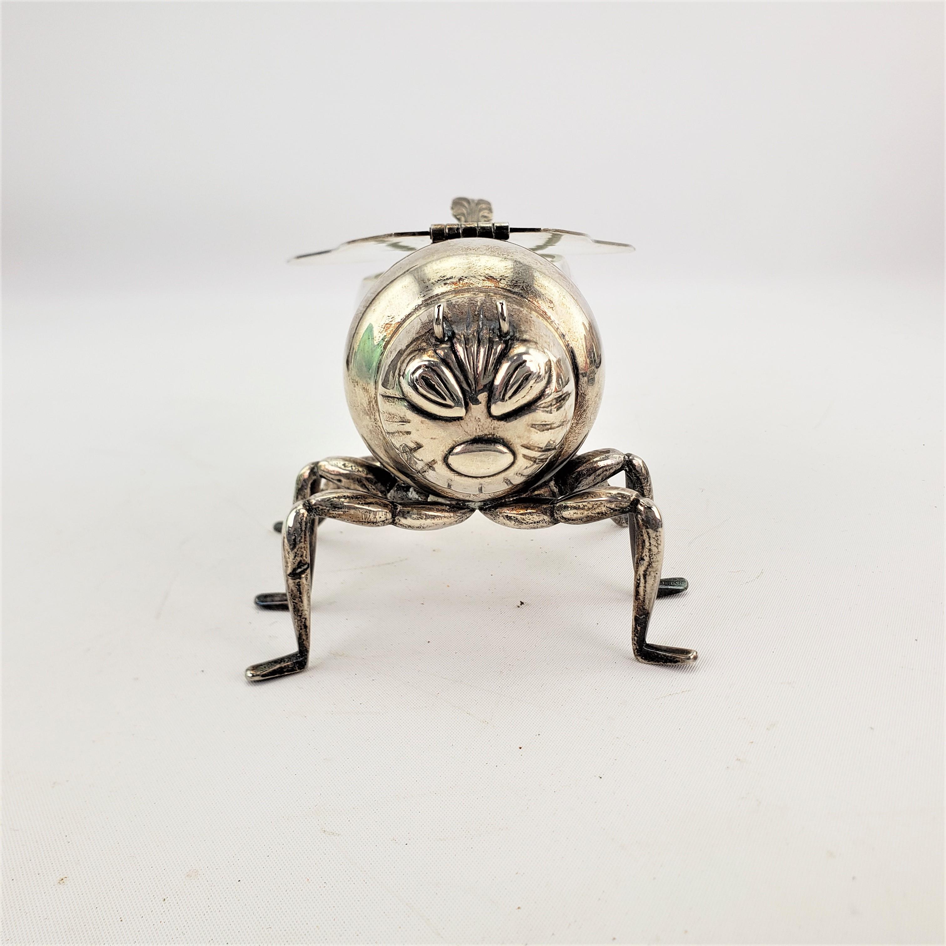 Machine-Made Antique English Silver Plated & Glass Figural Bee or Wasp Condiment or Honey Pot