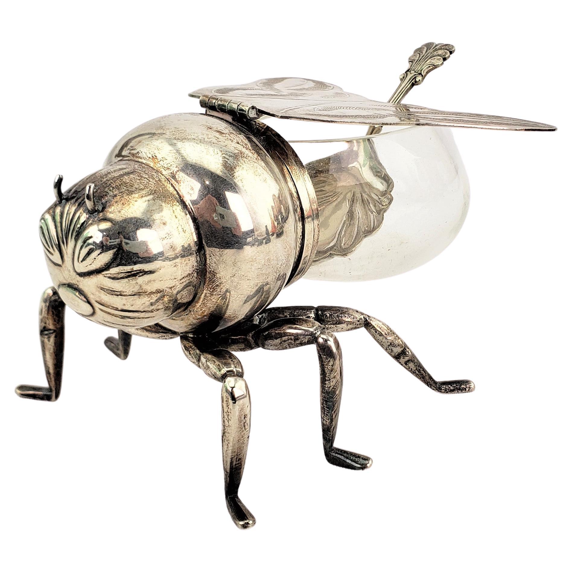 Antique English Silver Plated & Glass Figural Bee or Wasp Condiment or Honey Pot