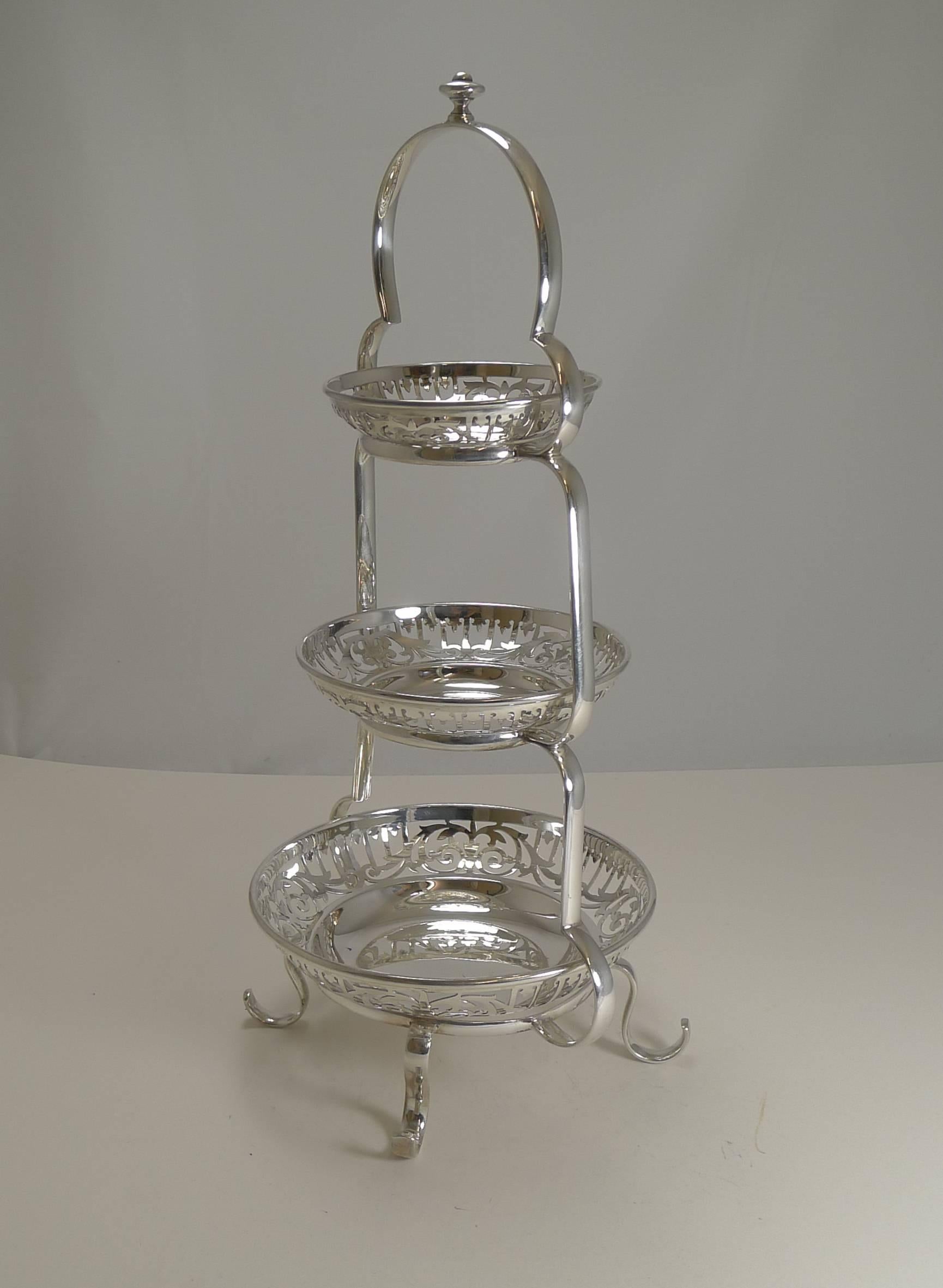 Edwardian Antique English Silver Plated Graduated Cake Stand, circa 1900