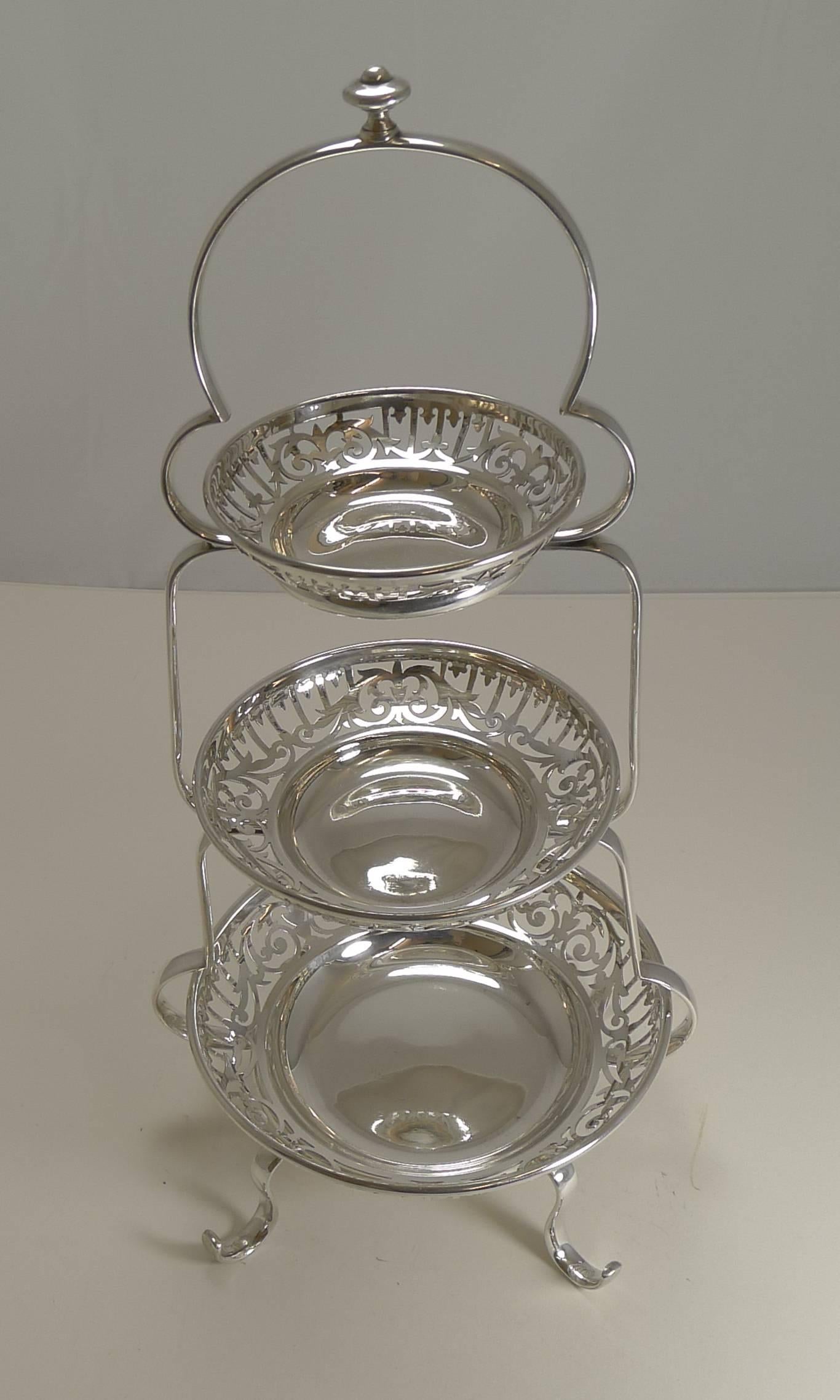 Antique English Silver Plated Graduated Cake Stand, circa 1900 In Excellent Condition In Bath, GB