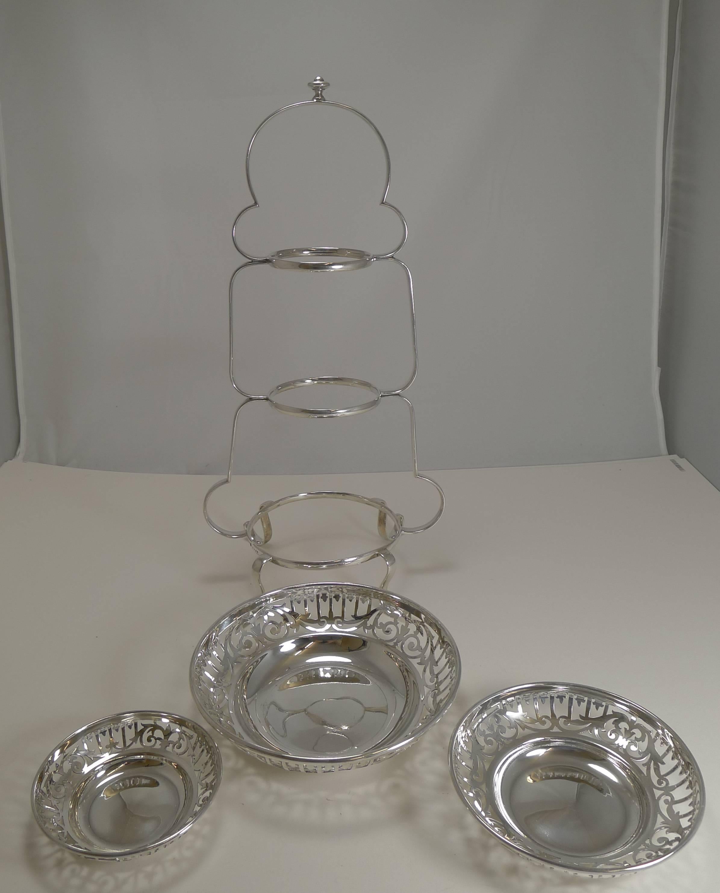 Antique English Silver Plated Graduated Cake Stand, circa 1900 1