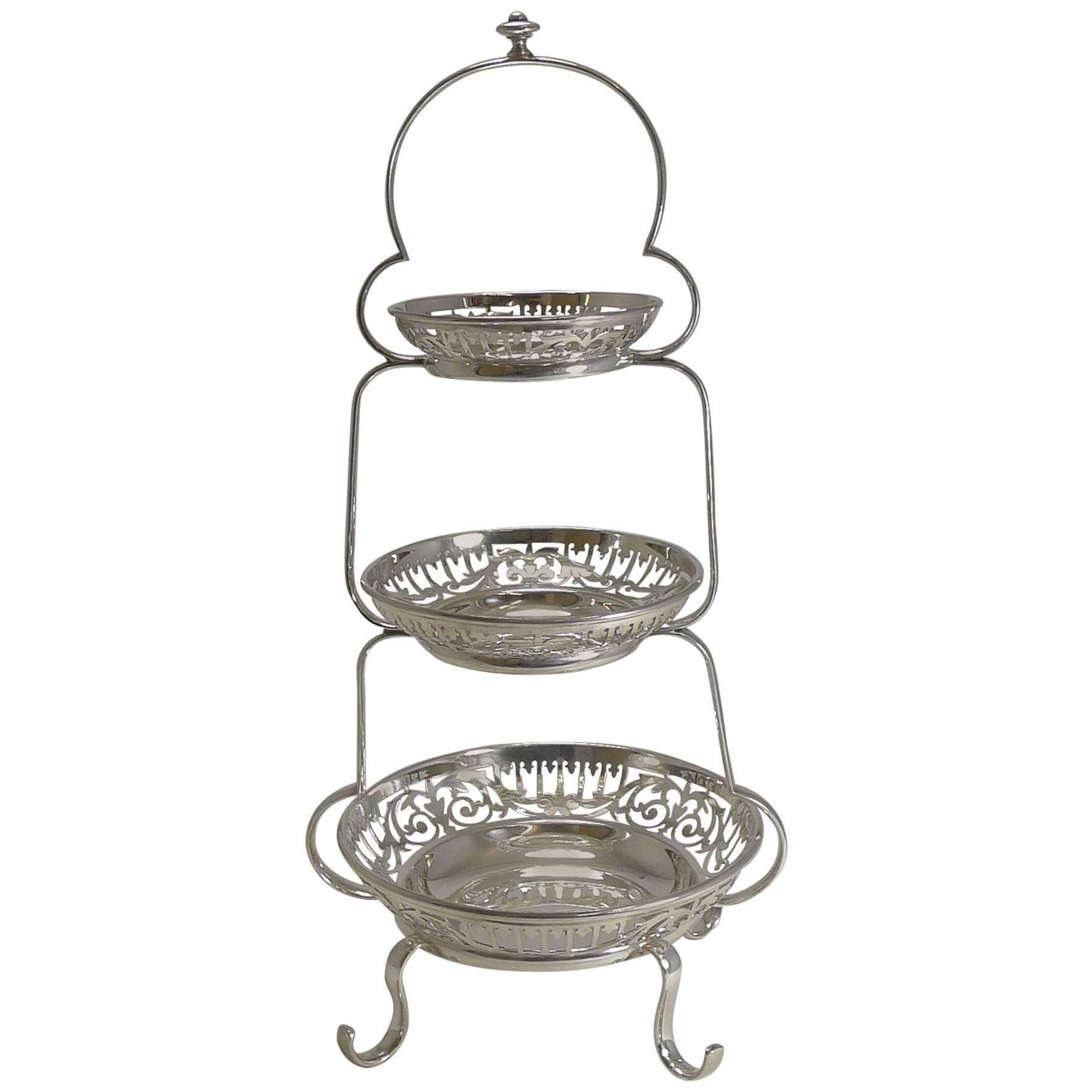 Antique English Silver Plated Graduated Cake Stand, circa 1900