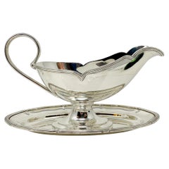Antique English Silver-Plated Hallmarked Gravy Boat and Tray, Circa 1880.