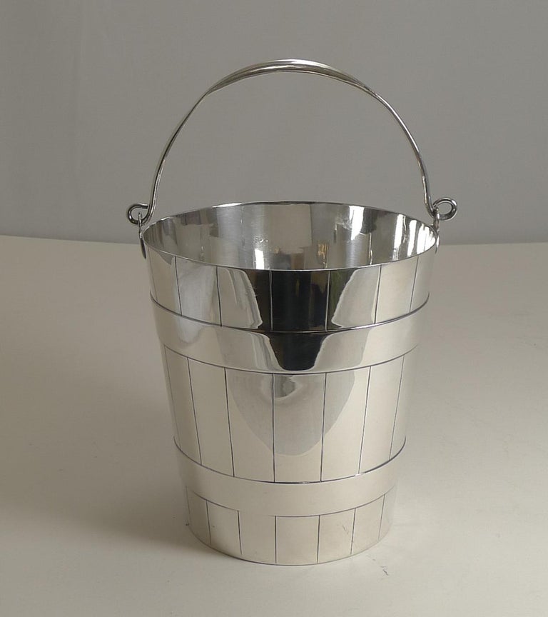 Antique English Silver Plated Ice Bucket / Pail and Tongs, circa 1900