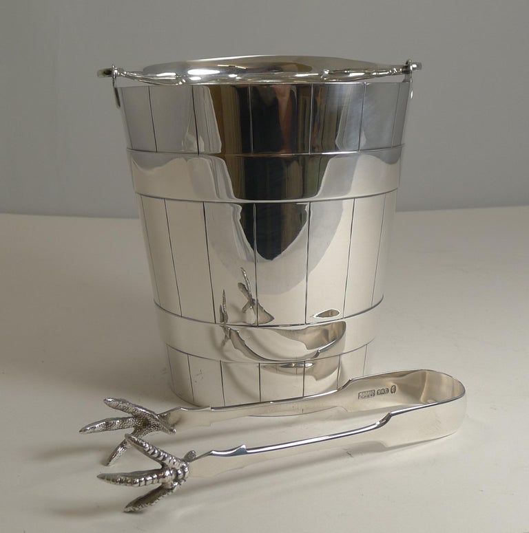 Antique English Silver Plated Ice Bucket / Pail and Tongs, circa 1900 ...