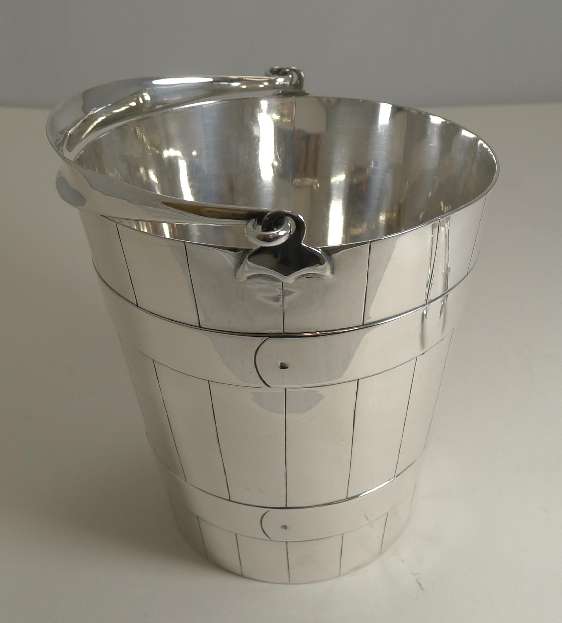 Antique English Silver Plated Ice Bucket / Pail and Tongs, circa 1900 3