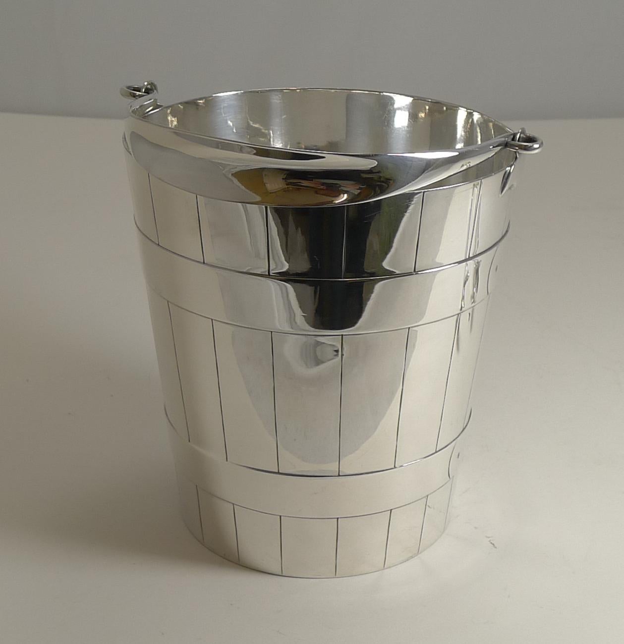 Antique English Silver Plated Ice Bucket / Pail and Tongs, circa 1900 4