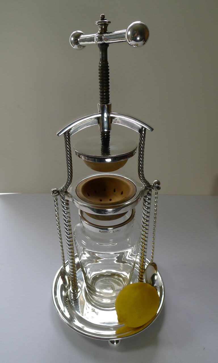 Antique English Silver Plated Lemon Squeezer / Citrus Press, Reg. 1888