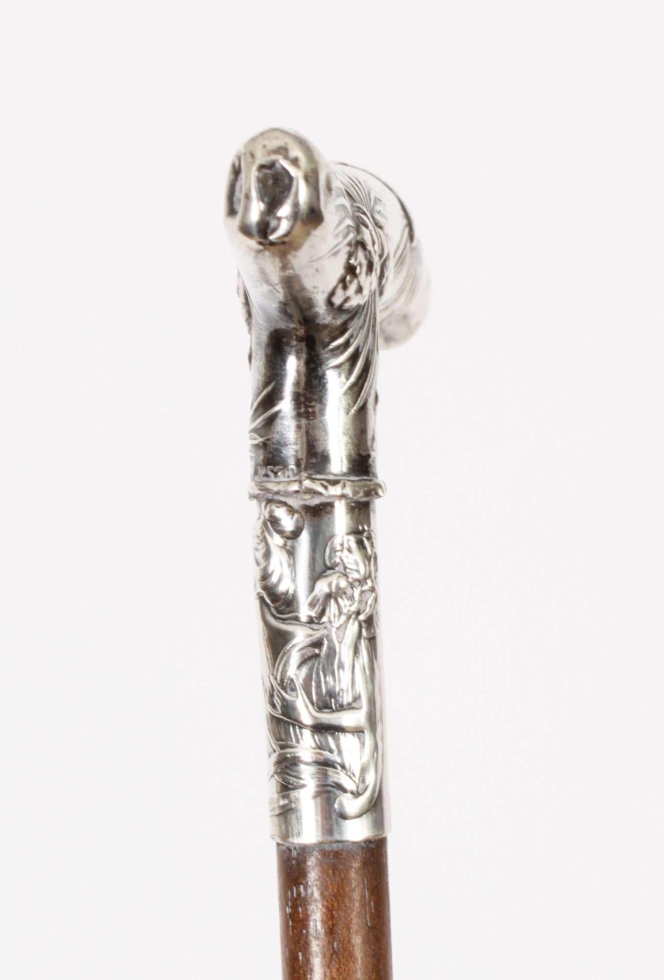 Antique English Silver Plated Malacca Walking Stick Cane 19th Century In Good Condition In London, GB