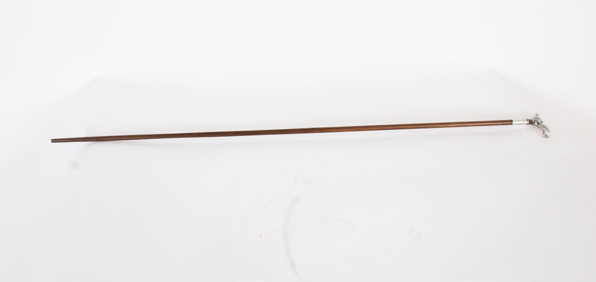 Antique English Silver Plated Malacca Walking Stick Cane 19th Century 1