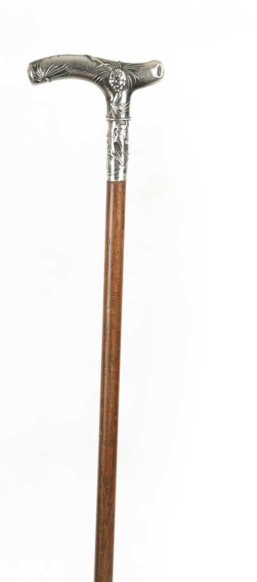 Antique English Silver Plated Malacca Walking Stick Cane 19th Century 2