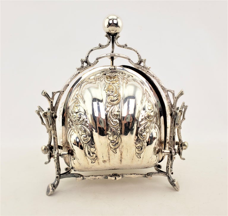 Antique English Silver Plated Mechanical Biscuit Barrel or Biscuiteer