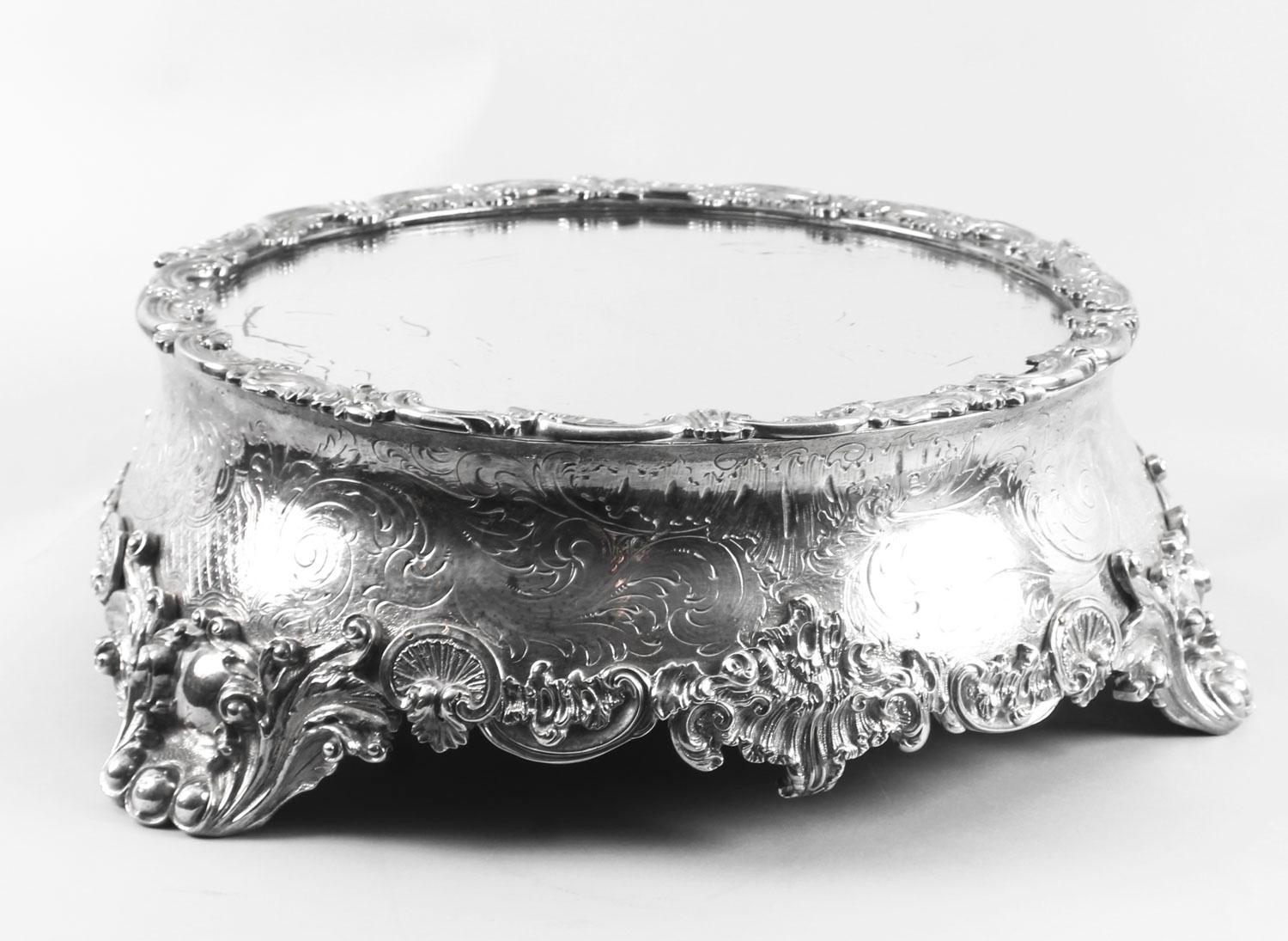 Victorian Antique English Silver Plated Mirrored Top Cake Stand, 19th Century