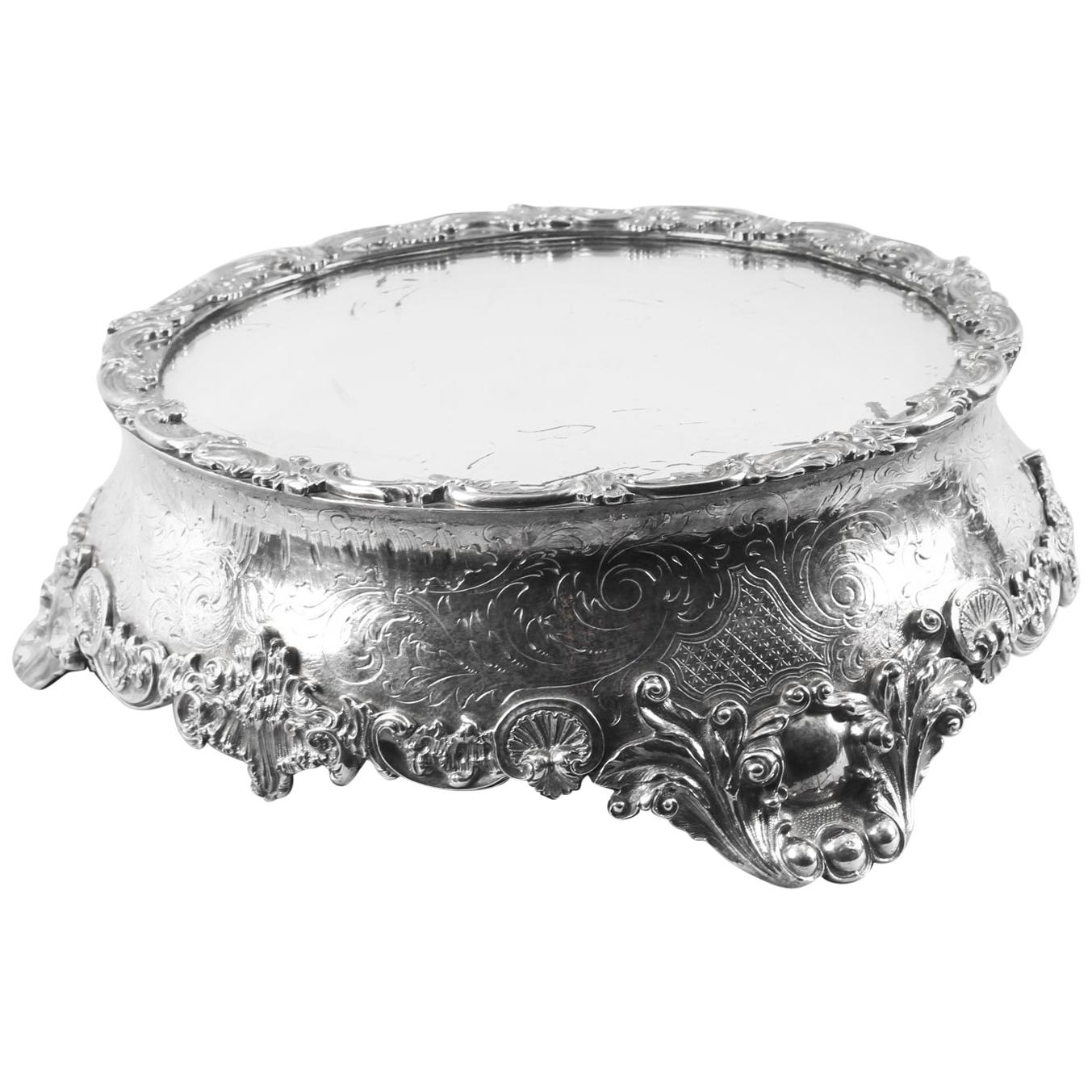 Antique English Silver Plated Mirrored Top Cake Stand, 19th Century