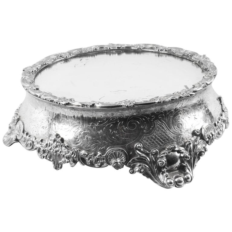 Silver Plated Mirrored Top Cake Stand, Silver Round Metal Cake Stand With Mirror Top