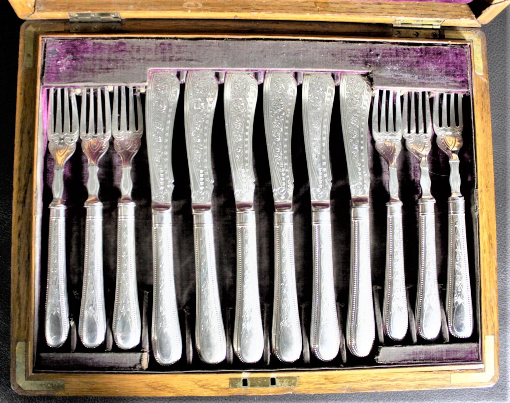 Late Victorian Antique English Silver Plated & Ornately Engraved Boxed Fish Set: 24 Pieces For Sale