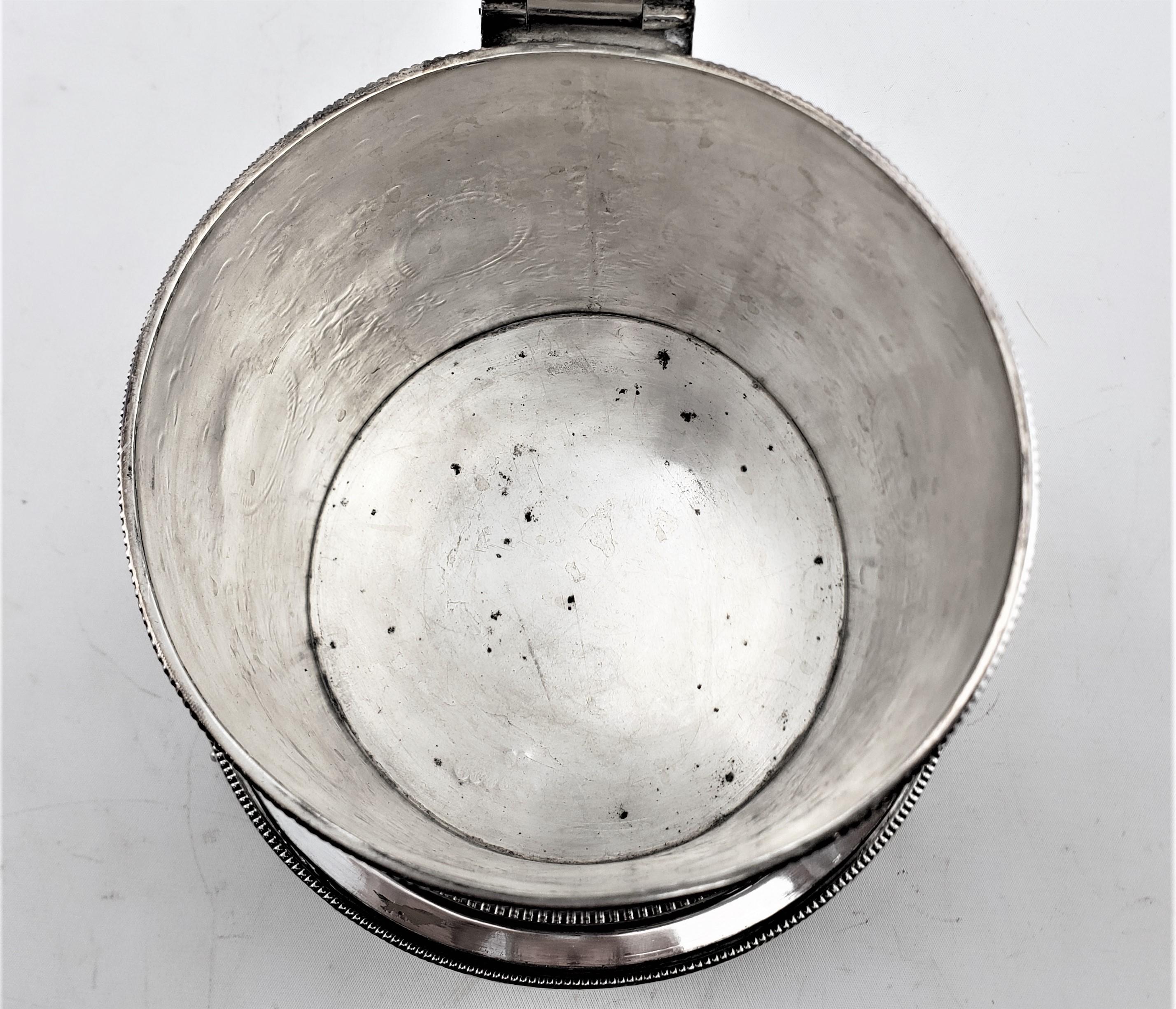 Antique English Silver Plated Oval Biscuit Barrel with Elaborate Engraving For Sale 2