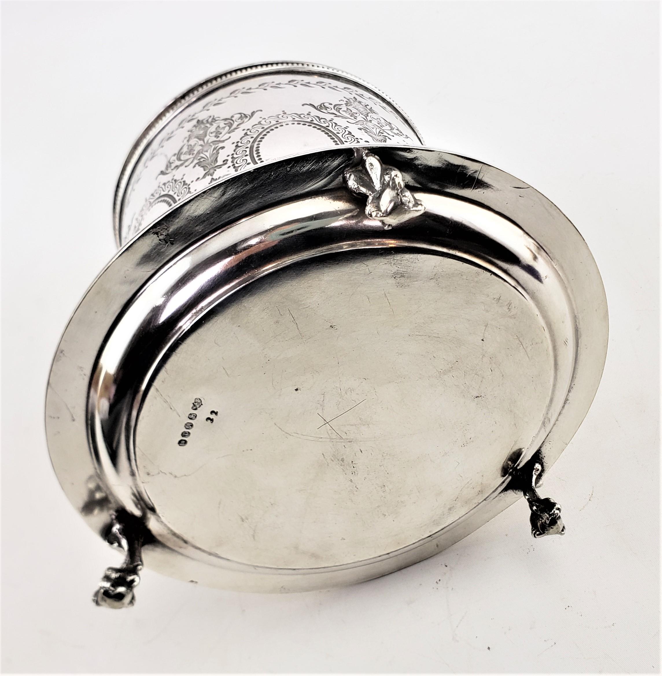 Antique English Silver Plated Oval Biscuit Barrel with Elaborate Engraving For Sale 3