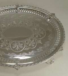 Antique English Silver Plated Oval Serving Tray / Salver, circa 1869