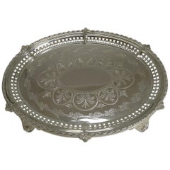 Antique English Silver Plated Oval Serving Tray / Salver, circa 1869