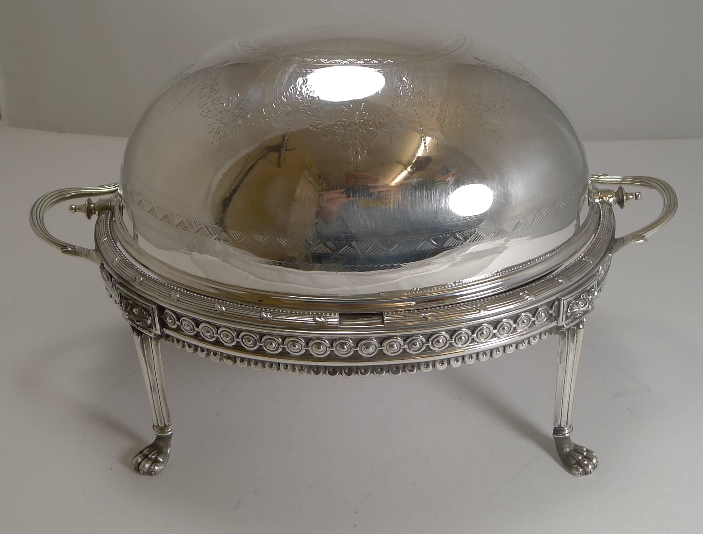 Antique English Silver Plated Revolving Breakfast Dish, Dated April 5th, 1880 In Excellent Condition In Bath, GB