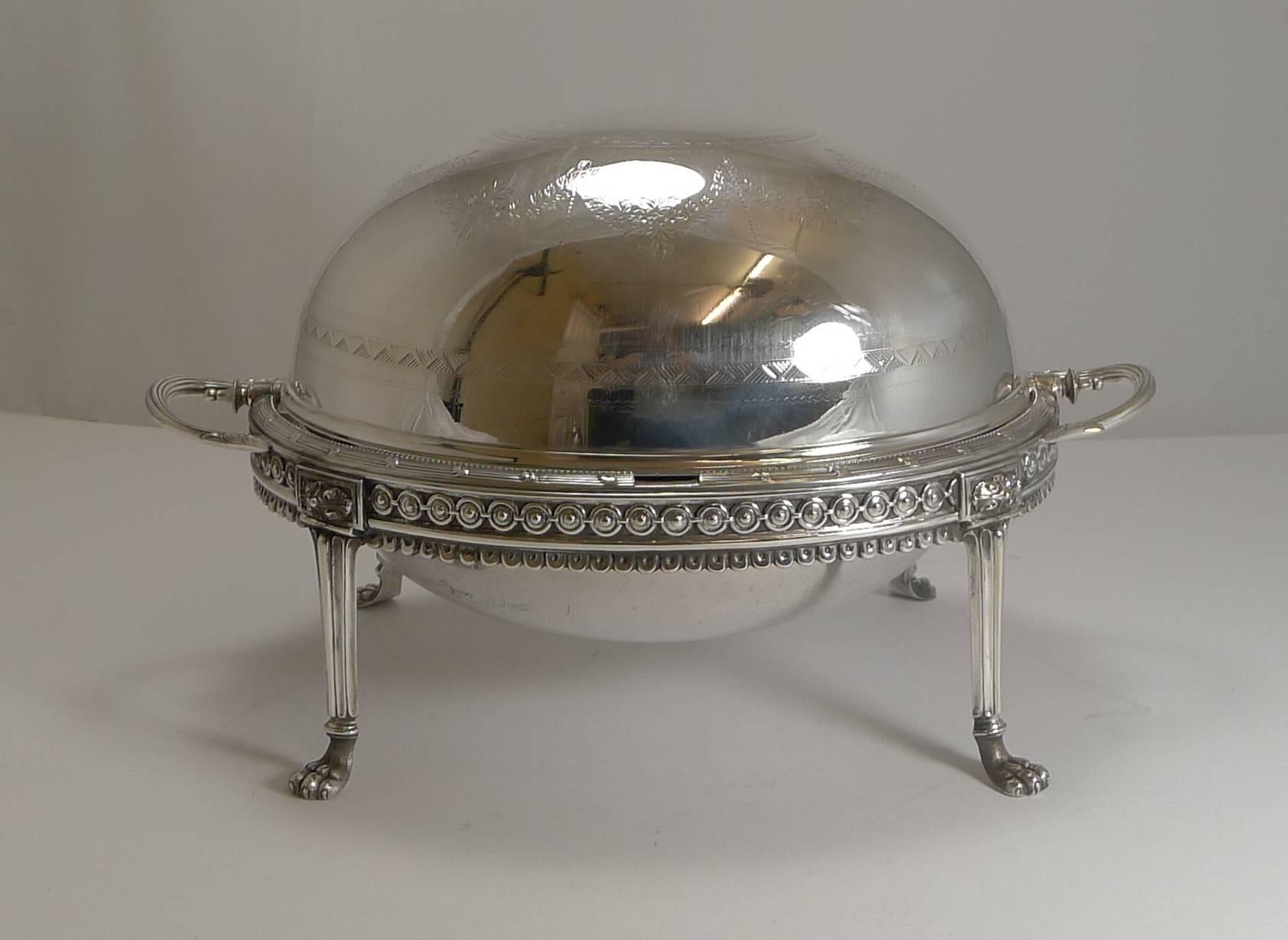 19th Century Antique English Silver Plated Revolving Breakfast Dish, Dated April 5th, 1880
