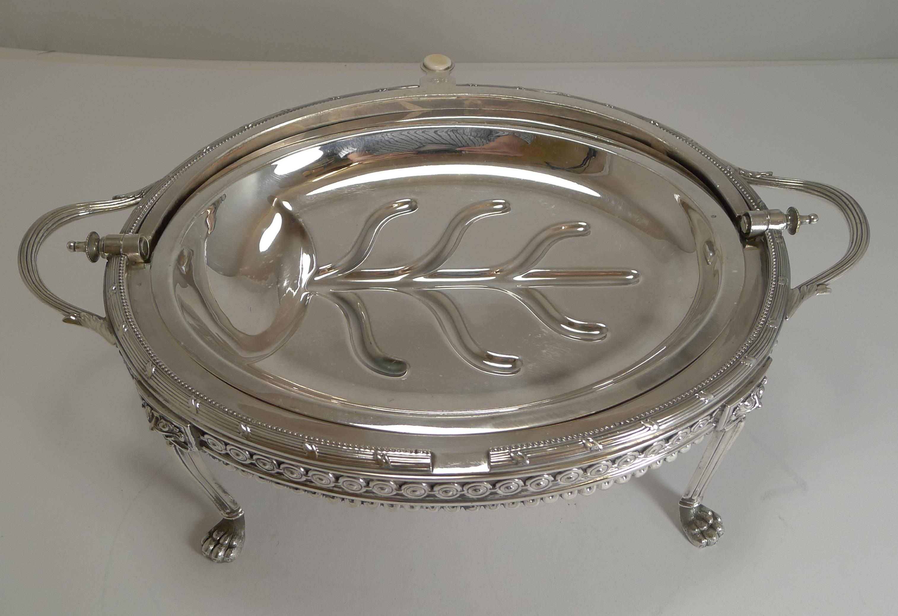 Antique English Silver Plated Revolving Breakfast Dish, Dated April 5th, 1880 3