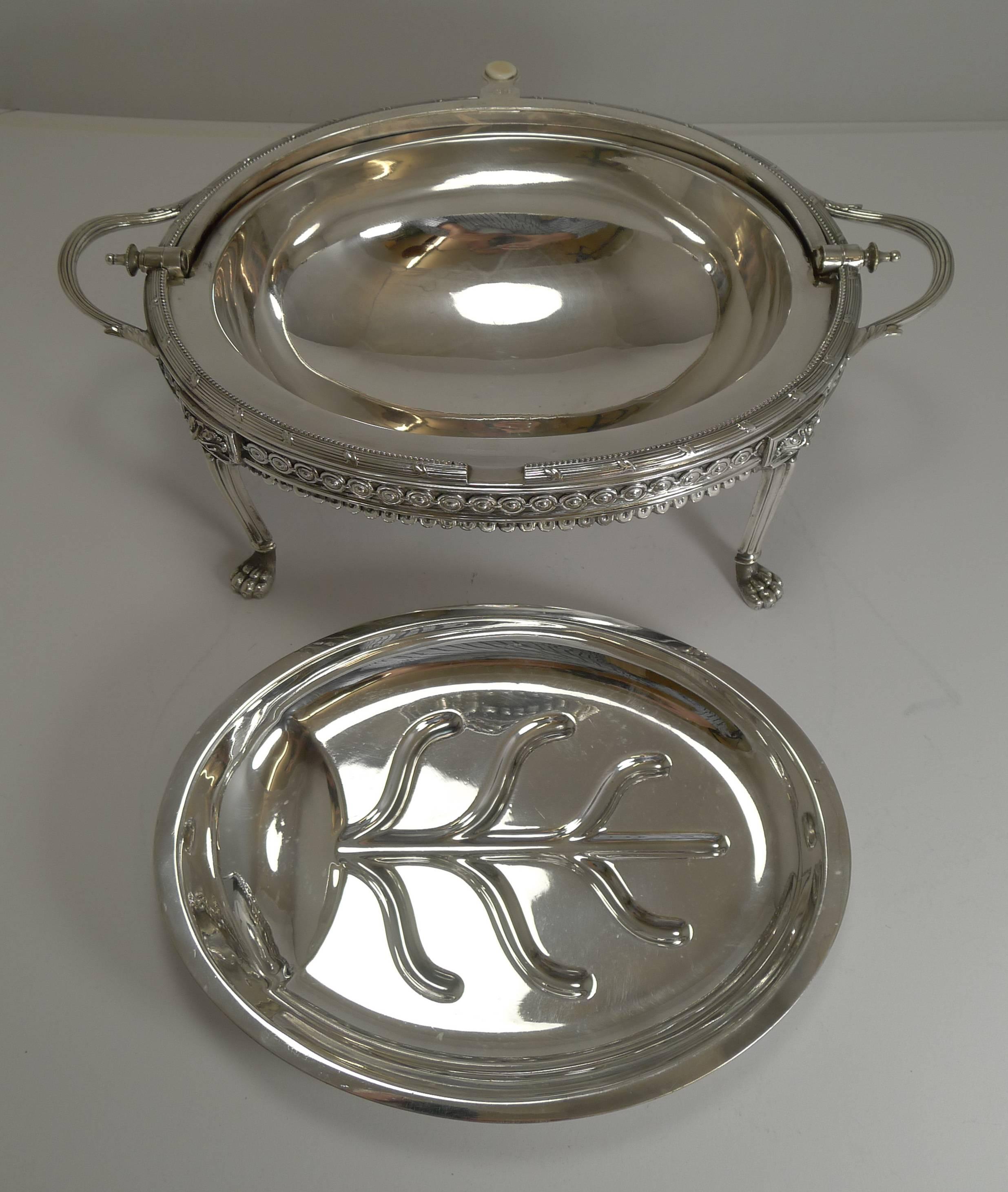 Antique English Silver Plated Revolving Breakfast Dish, Dated April 5th, 1880 4