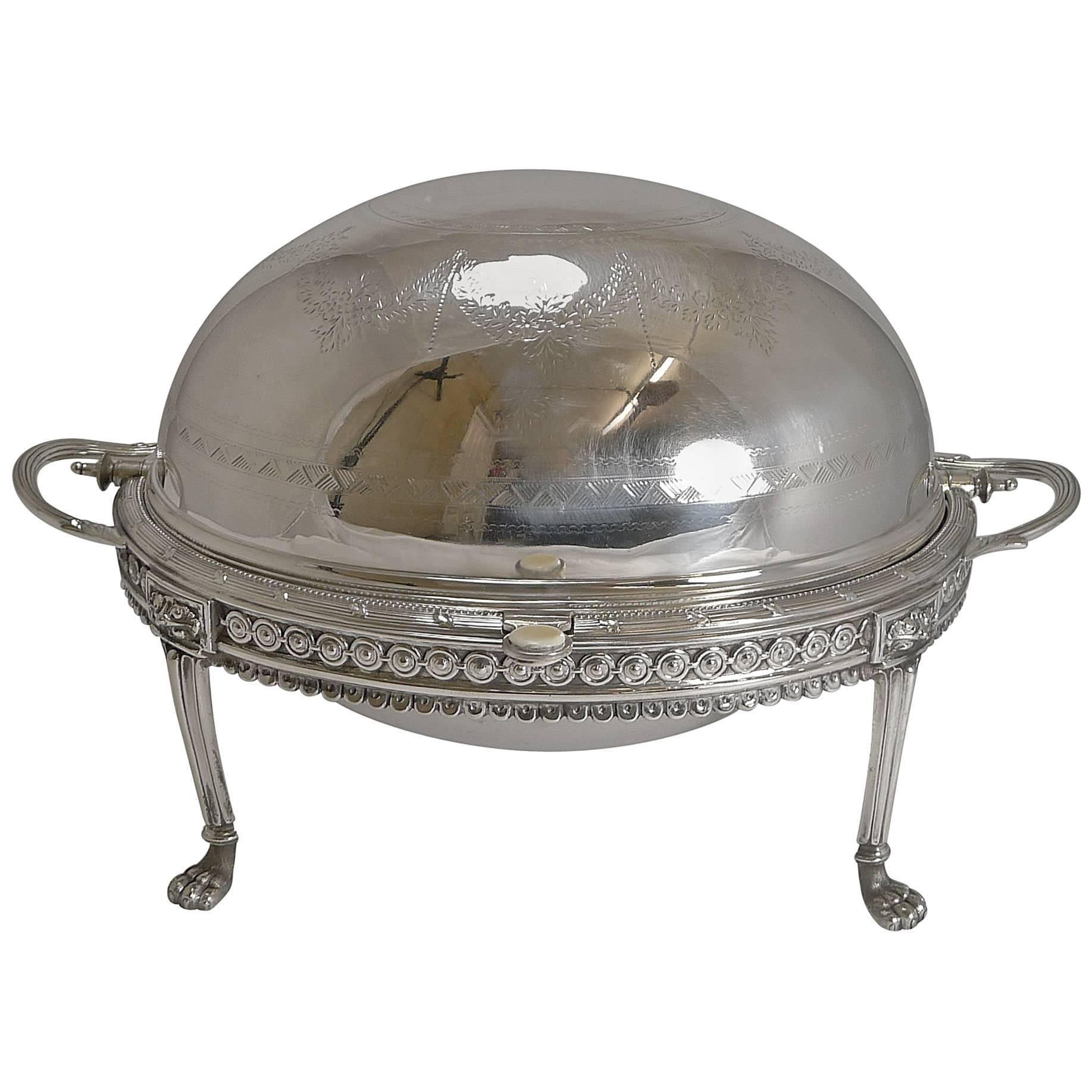 Antique English Silver Plated Revolving Breakfast Dish, Dated April 5th, 1880