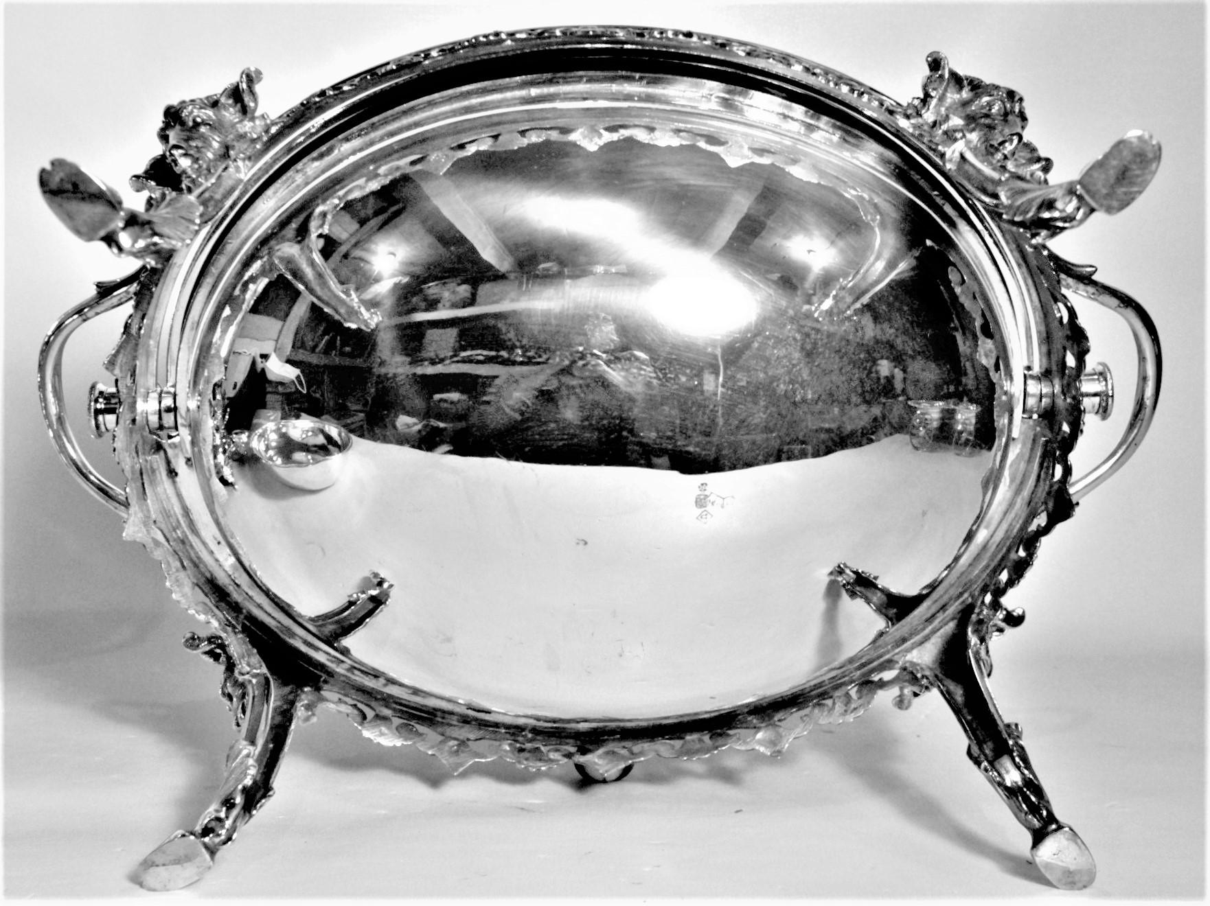 Antique English Silver Plated Revolving Breakfast Dome with Figural Ram Accents For Sale 6